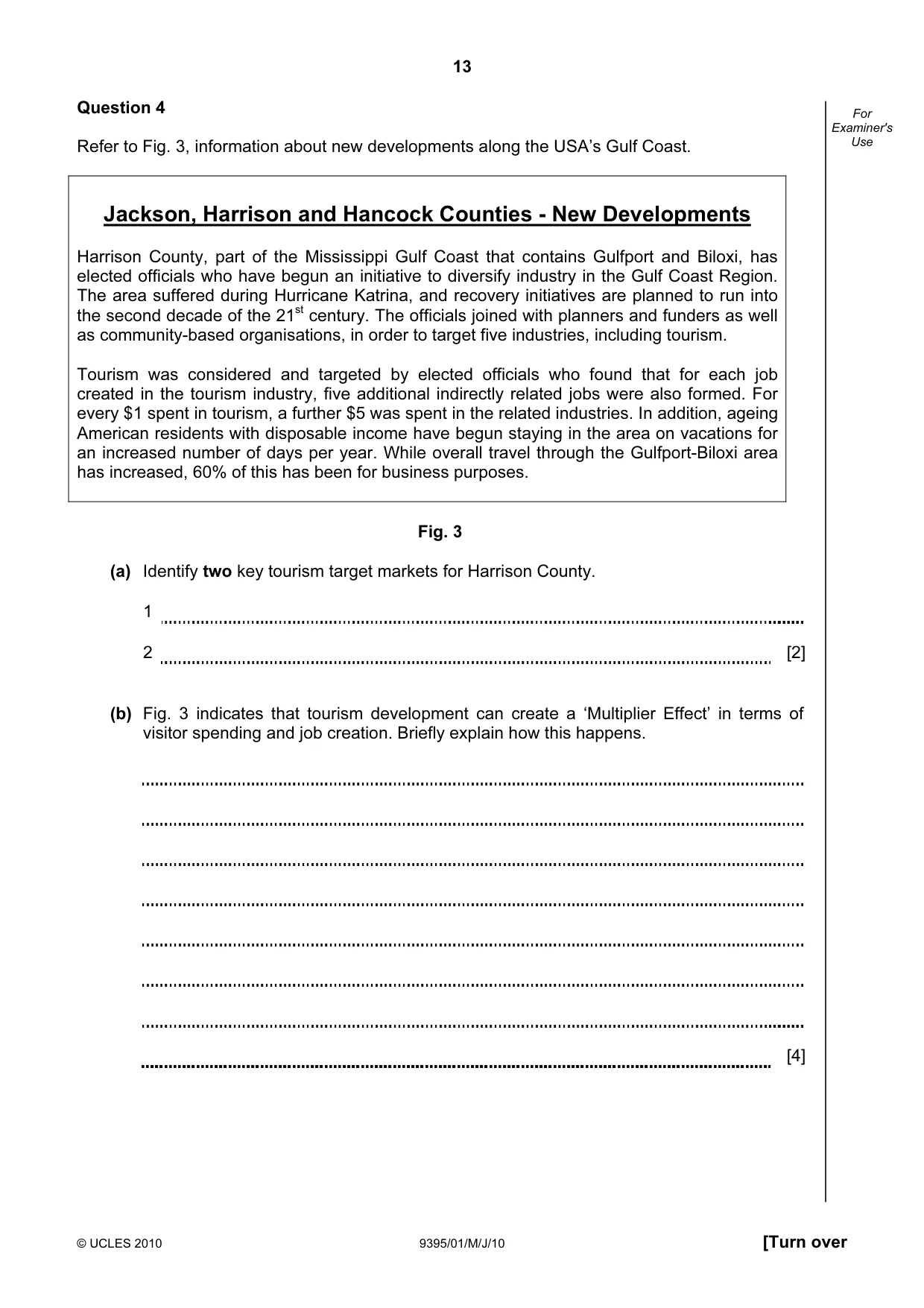 Cambridge A Level Travel and Tourism 9395 2010 May/June Paper 1 · Variant 1 question paper, page 13 of 16