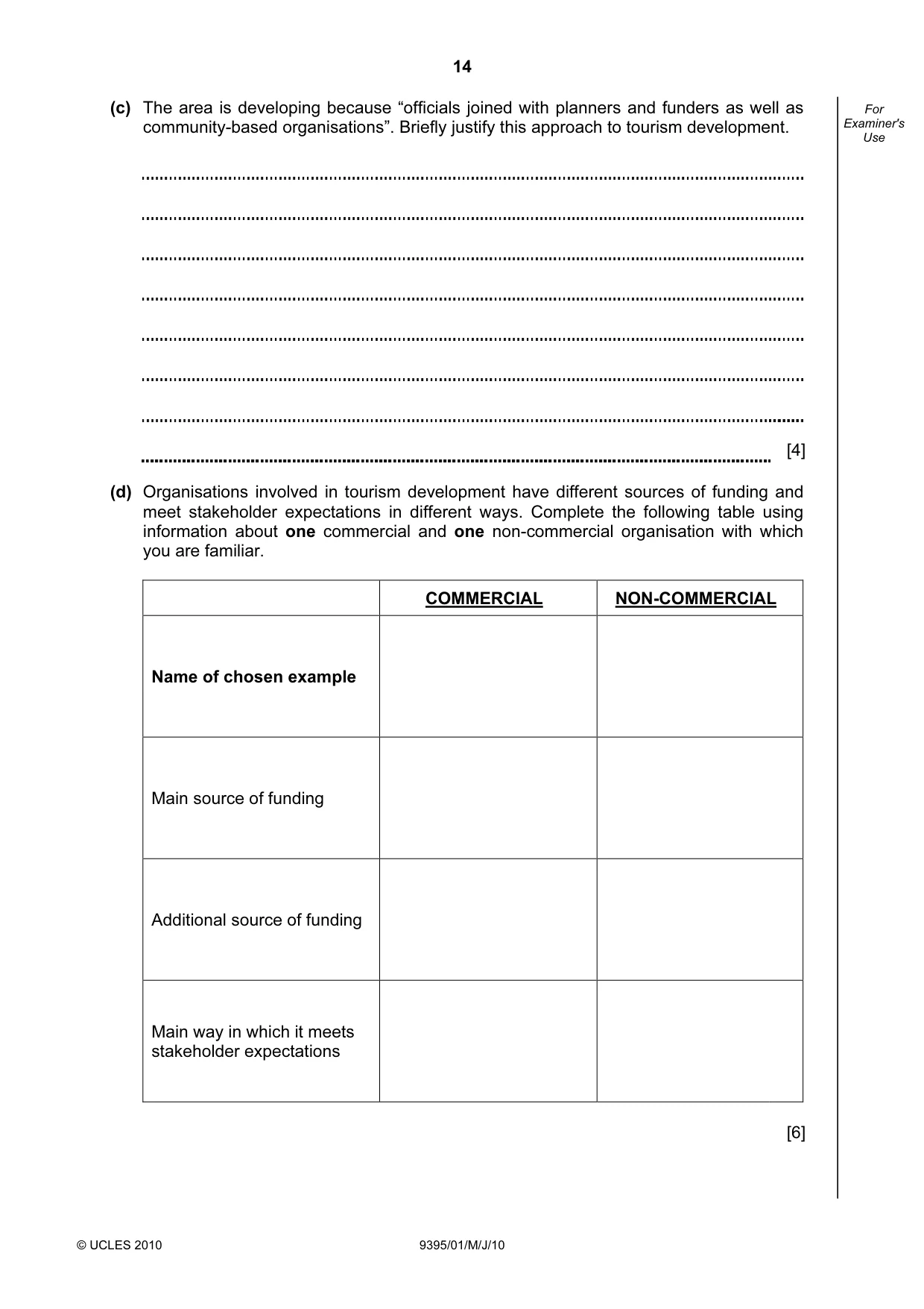 Cambridge A Level Travel and Tourism 9395 2010 May/June Paper 1 · Variant 1 question paper, page 14 of 16