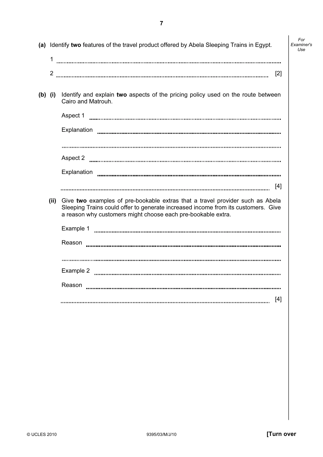 Cambridge A Level Travel and Tourism 9395 2010 May/June Paper 3 · Variant 1 question paper, page 7 of 20