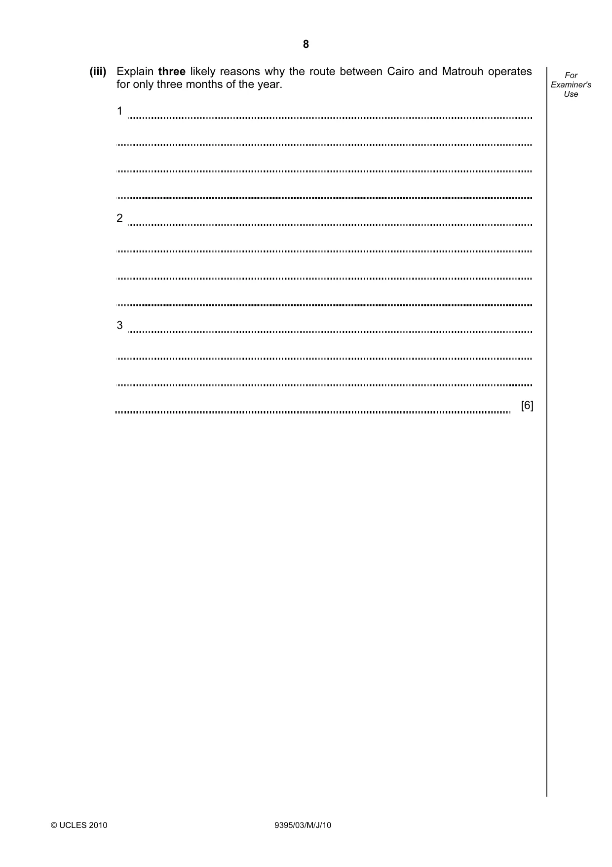Cambridge A Level Travel and Tourism 9395 2010 May/June Paper 3 · Variant 1 question paper, page 8 of 20