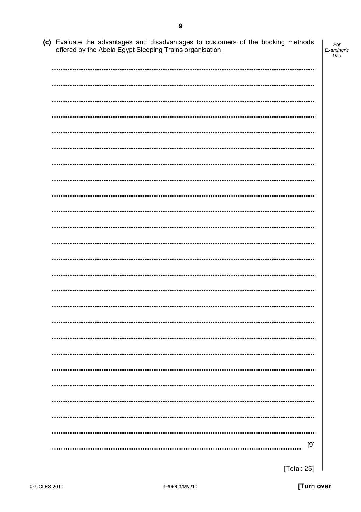 Cambridge A Level Travel and Tourism 9395 2010 May/June Paper 3 · Variant 1 question paper, page 9 of 20