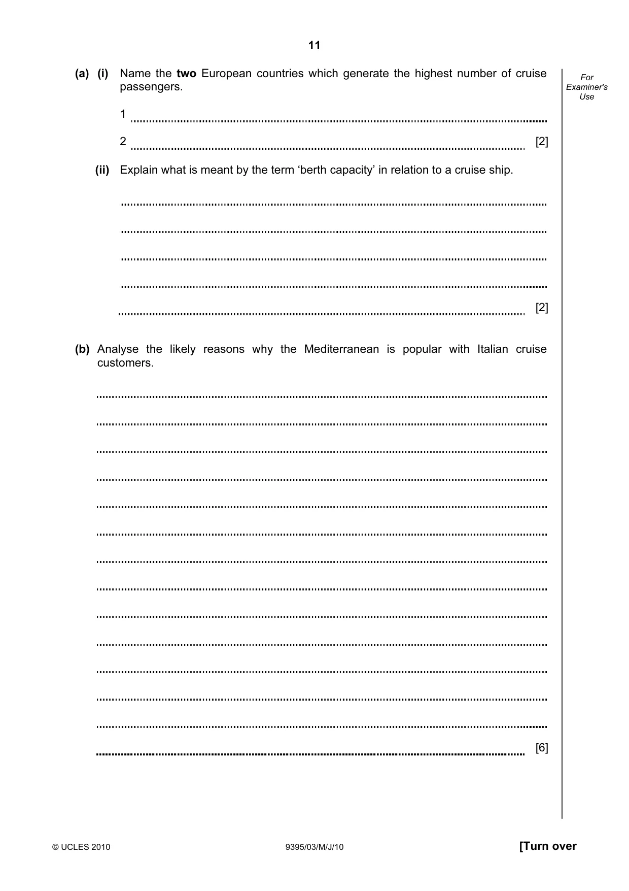 Cambridge A Level Travel and Tourism 9395 2010 May/June Paper 3 · Variant 1 question paper, page 11 of 20