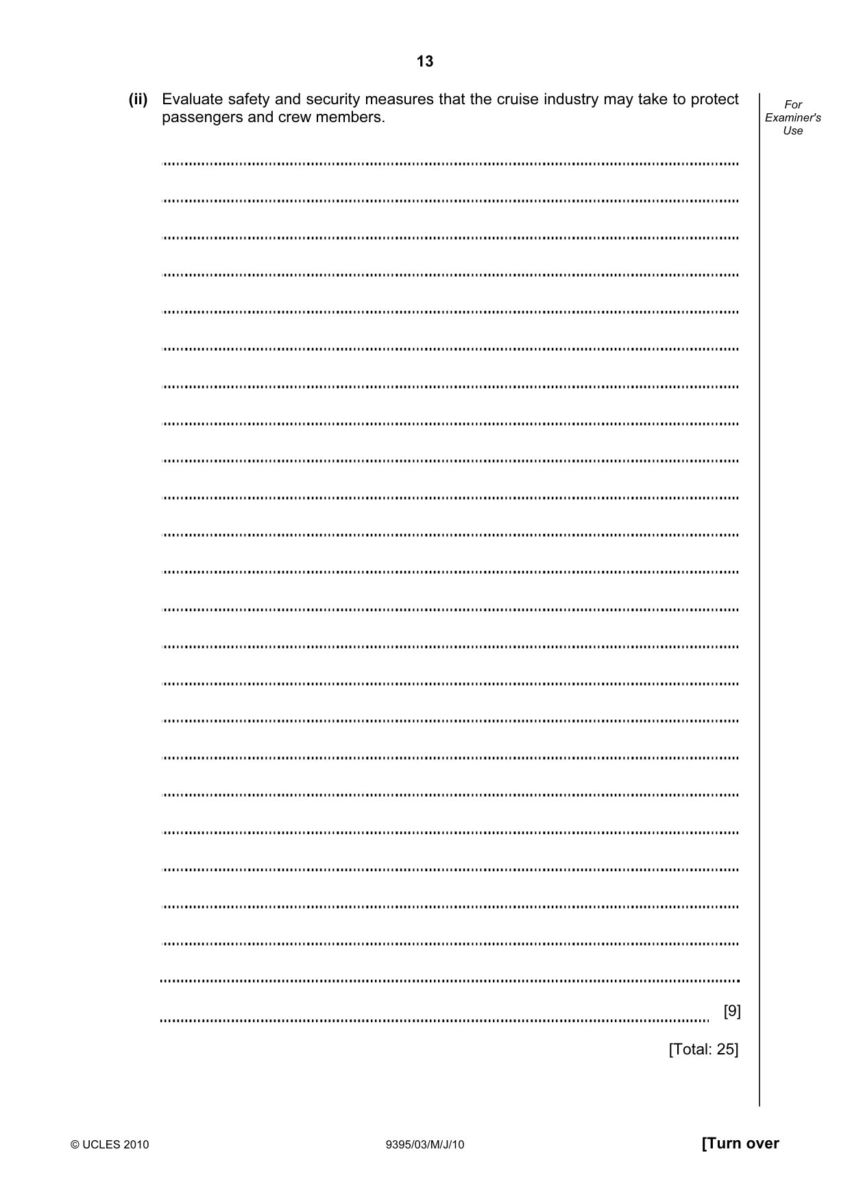 Cambridge A Level Travel and Tourism 9395 2010 May/June Paper 3 · Variant 1 question paper, page 13 of 20
