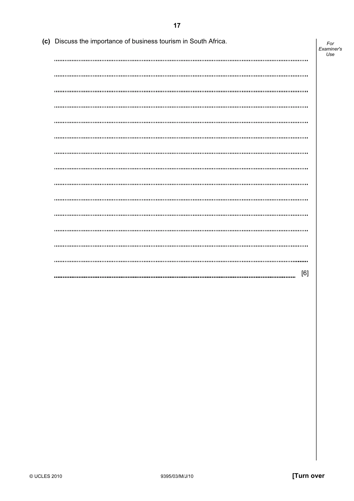 Cambridge A Level Travel and Tourism 9395 2010 May/June Paper 3 · Variant 1 question paper, page 17 of 20