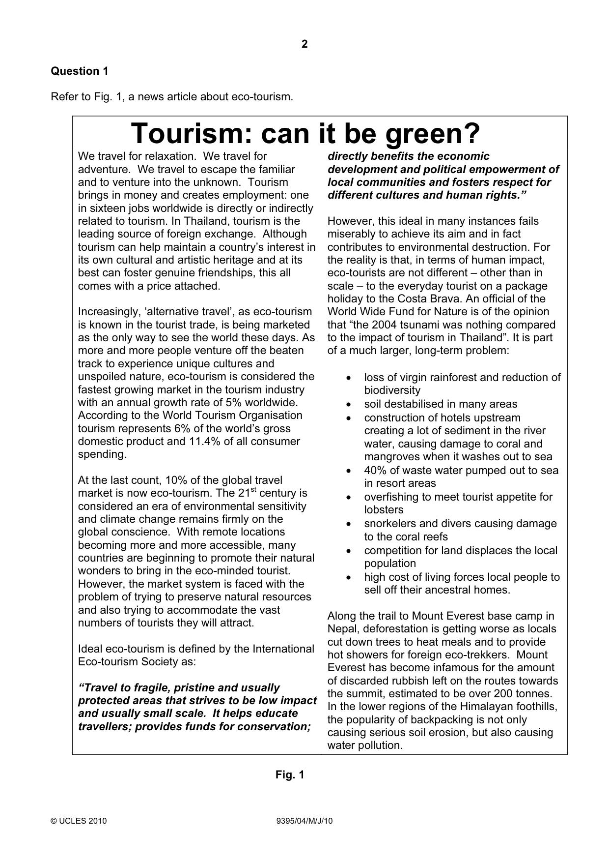 Cambridge A Level Travel and Tourism 9395 2010 May/June Paper 4 · Variant 1 question paper, page 2 of 12