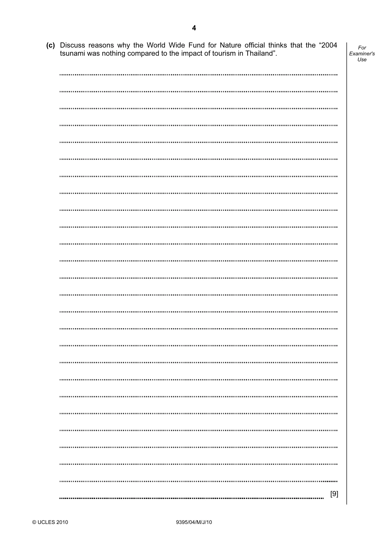 Cambridge A Level Travel and Tourism 9395 2010 May/June Paper 4 · Variant 1 question paper, page 4 of 12
