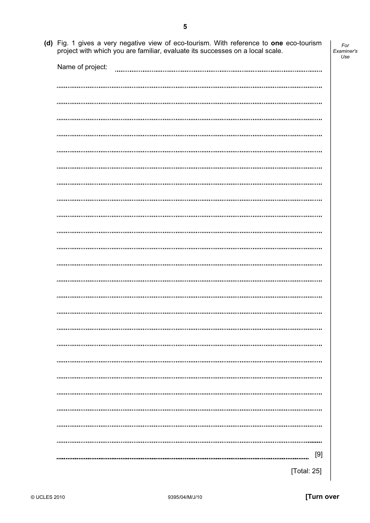 Cambridge A Level Travel and Tourism 9395 2010 May/June Paper 4 · Variant 1 question paper, page 5 of 12