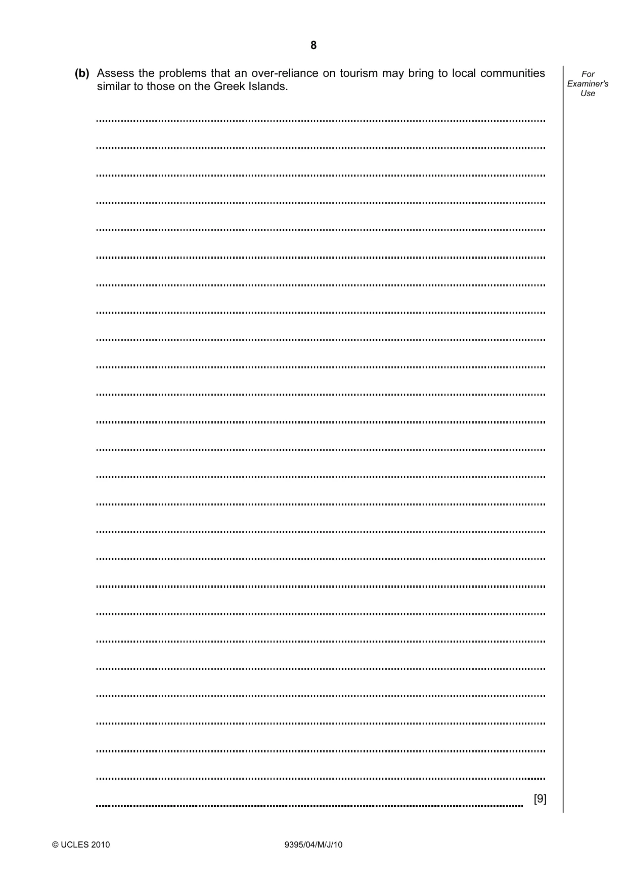 Cambridge A Level Travel and Tourism 9395 2010 May/June Paper 4 · Variant 1 question paper, page 8 of 12