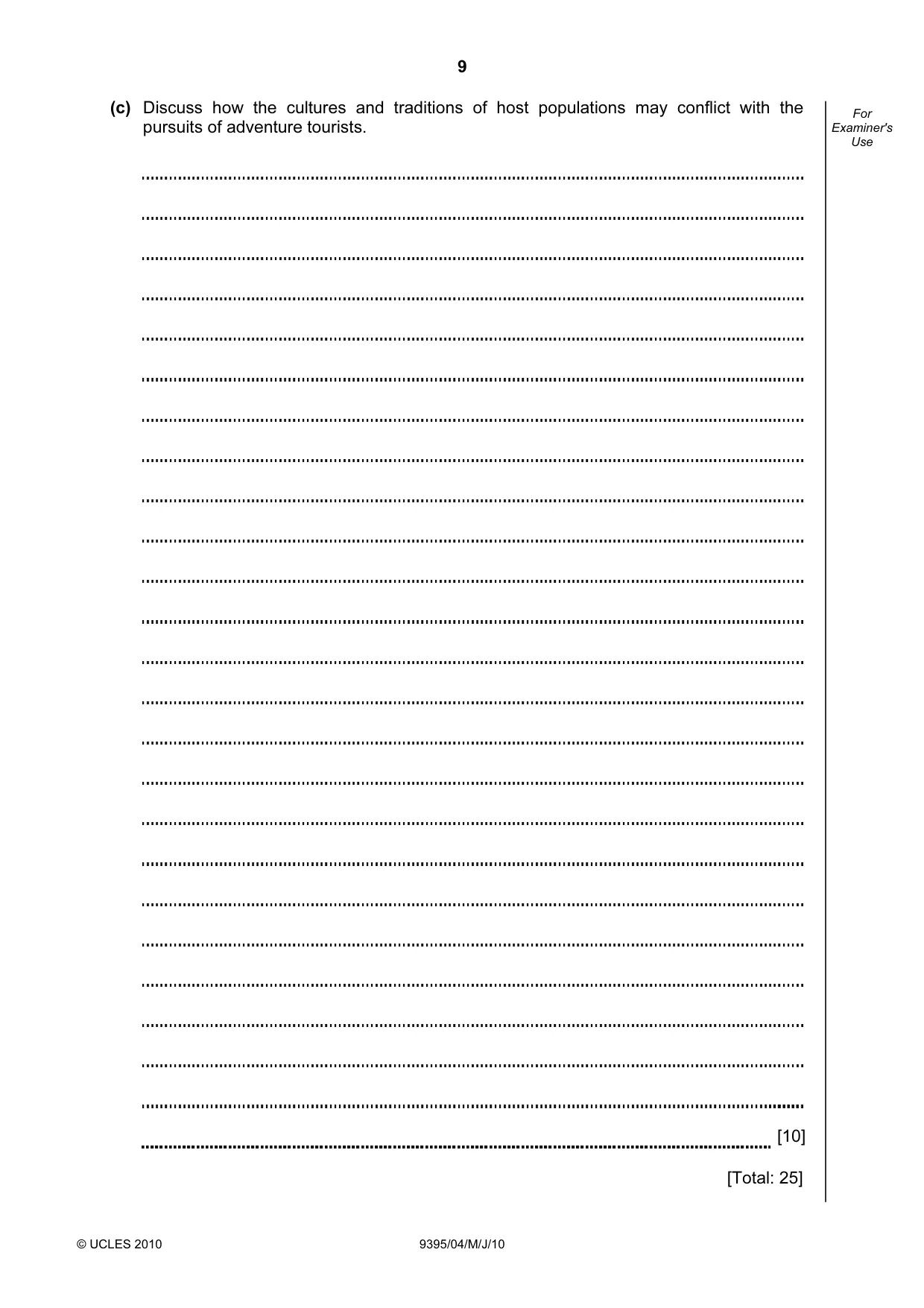 Cambridge A Level Travel and Tourism 9395 2010 May/June Paper 4 · Variant 1 question paper, page 9 of 12