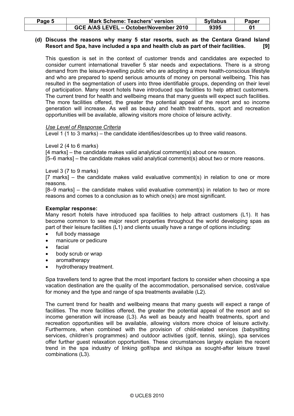 Mark scheme, page 5 of 10