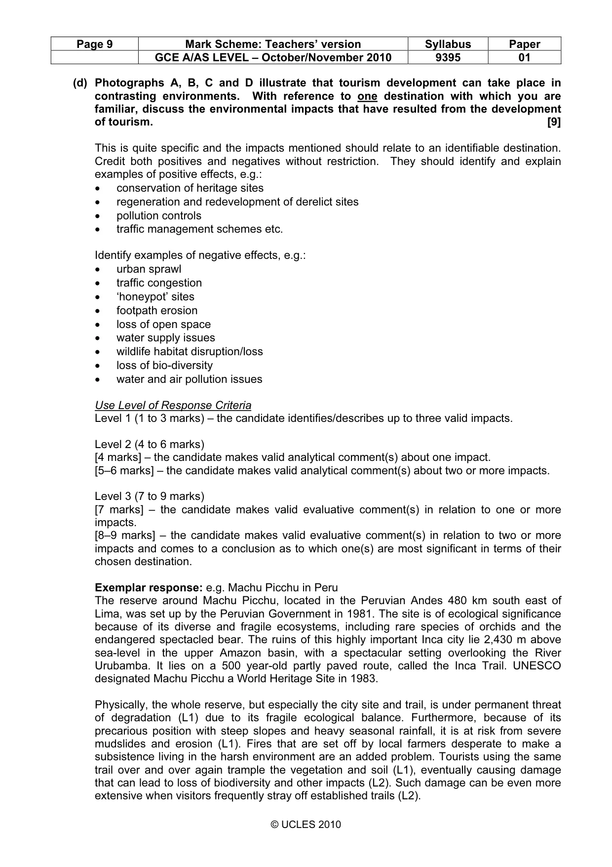 Mark scheme, page 9 of 10