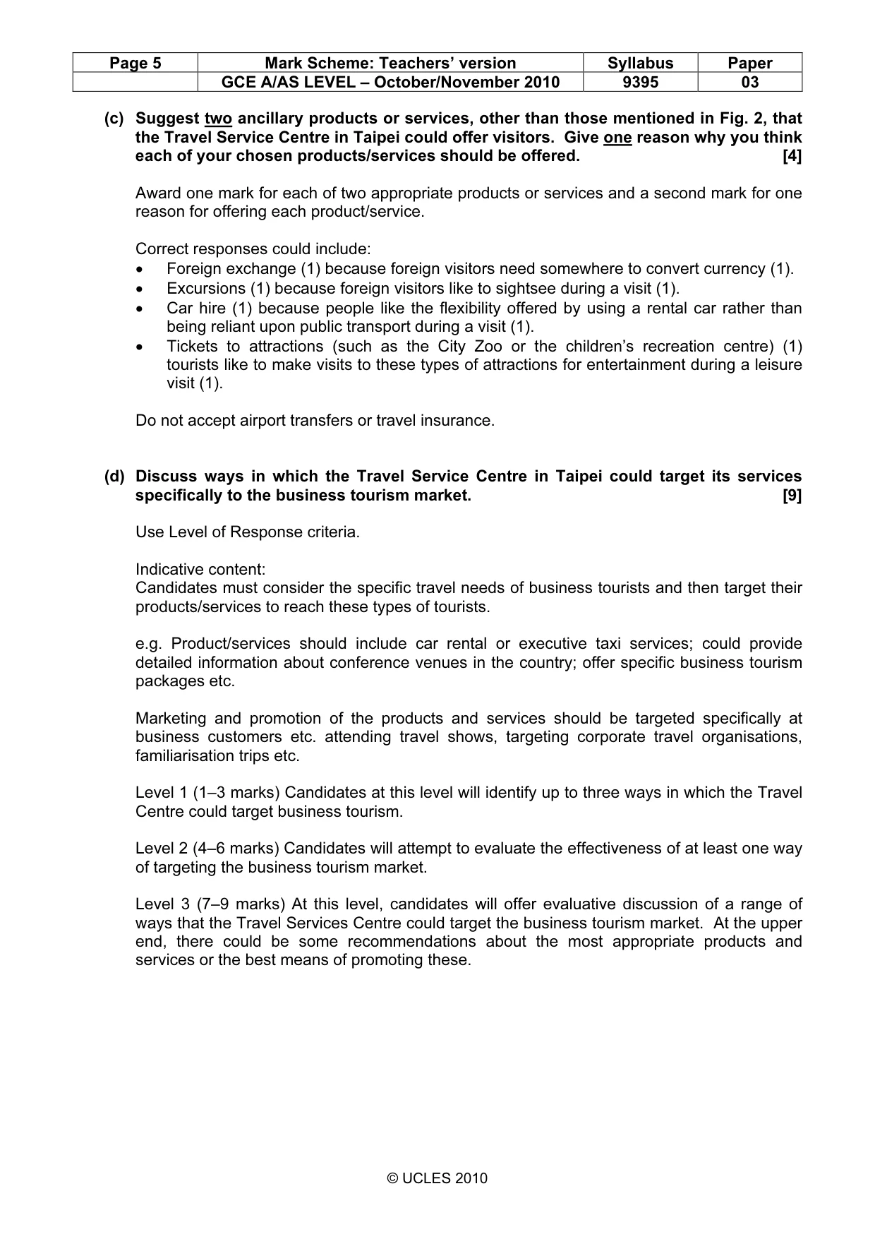 Mark scheme, page 5 of 9