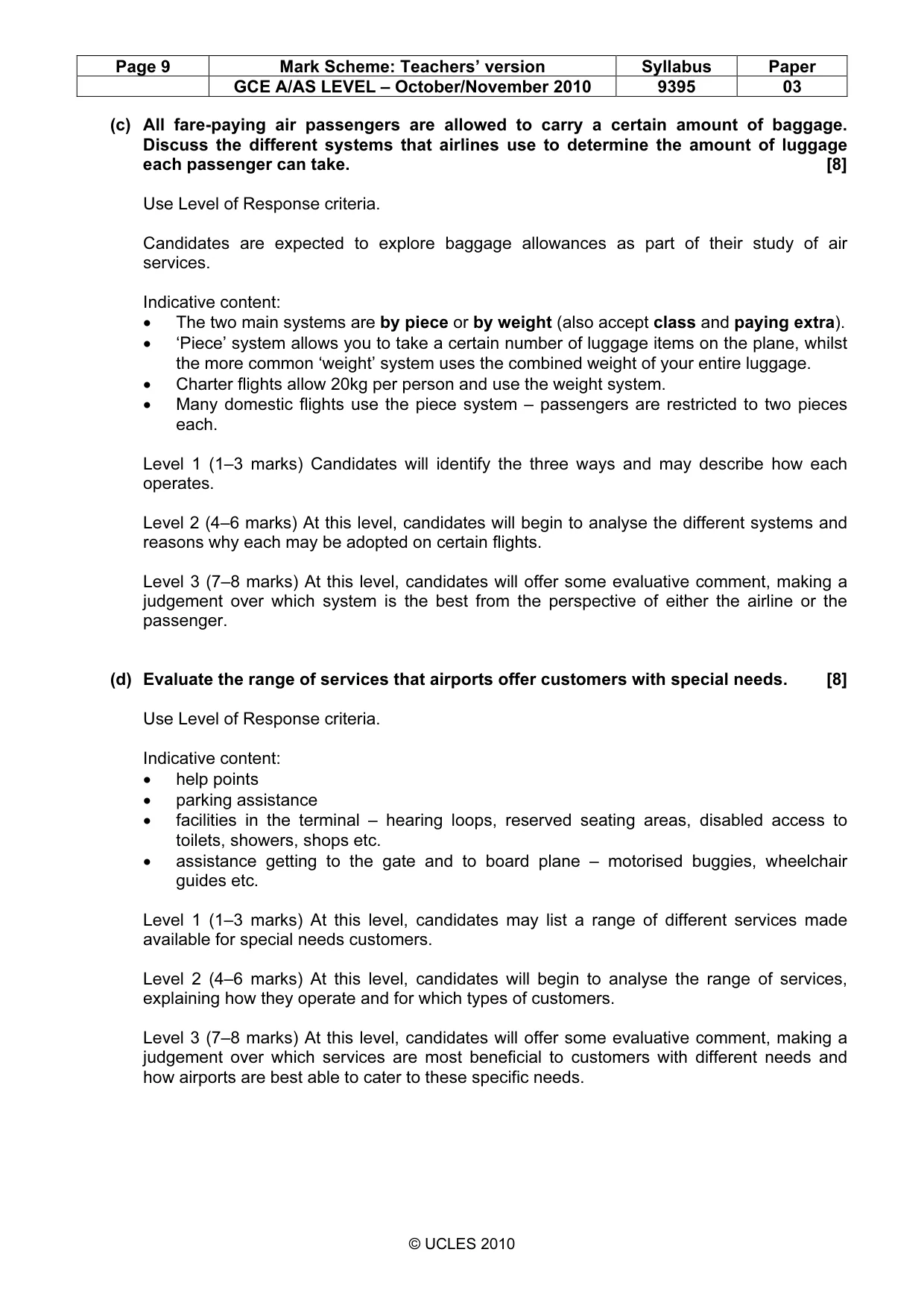 Mark scheme, page 9 of 9
