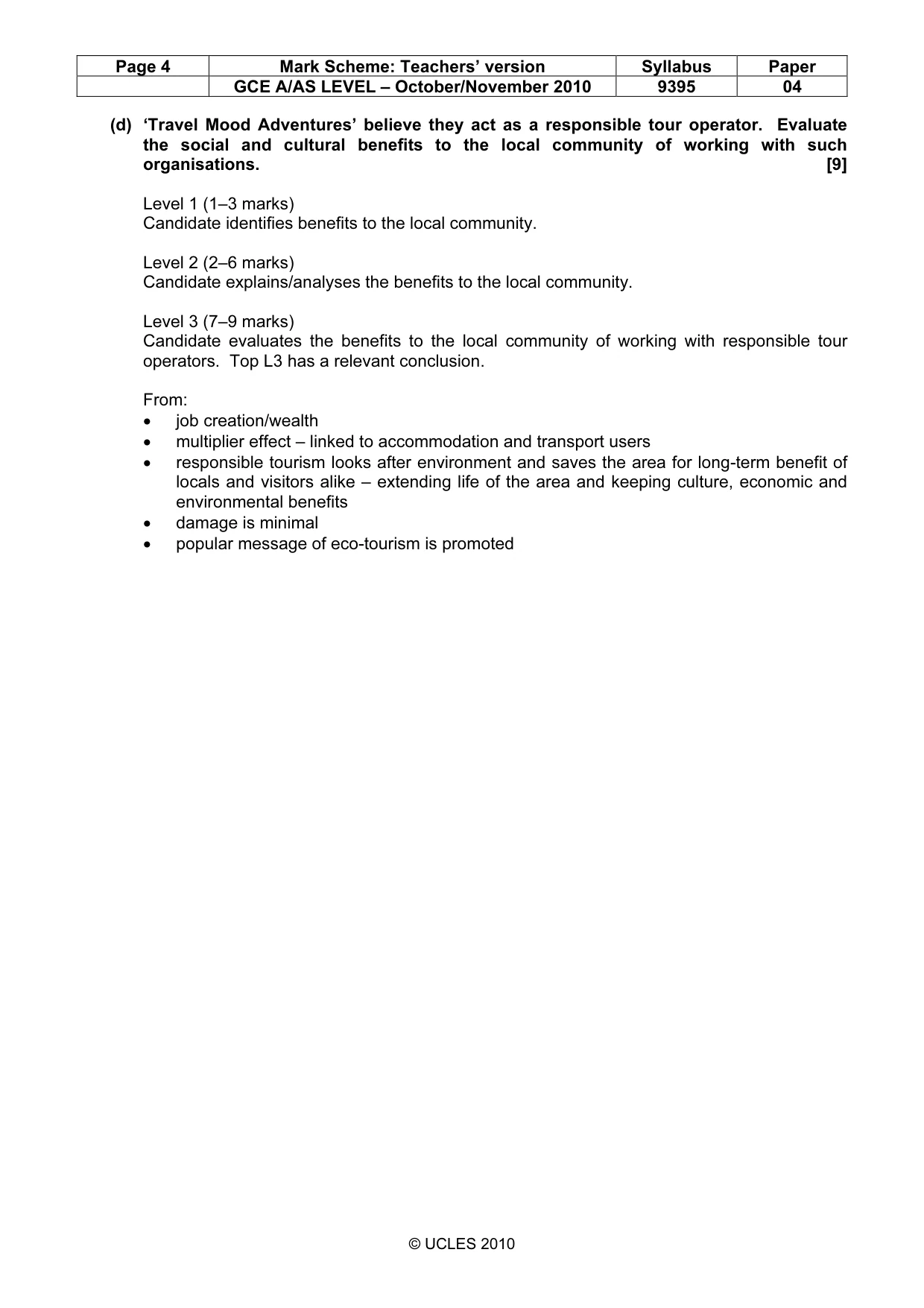 Mark scheme, page 4 of 4
