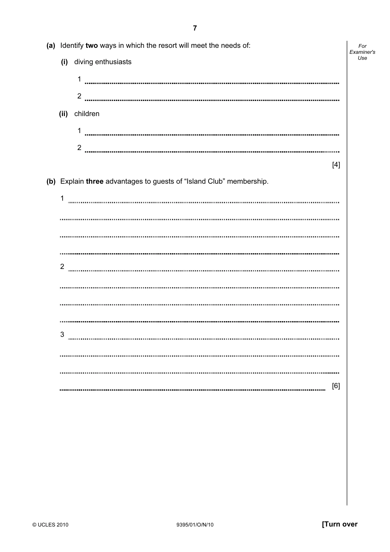 Cambridge A Level Travel and Tourism 9395 2010 Oct/Nov Paper 1 · Variant 1 question paper, page 7 of 20