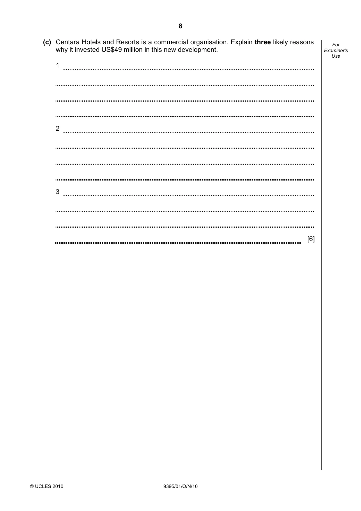 Cambridge A Level Travel and Tourism 9395 2010 Oct/Nov Paper 1 · Variant 1 question paper, page 8 of 20