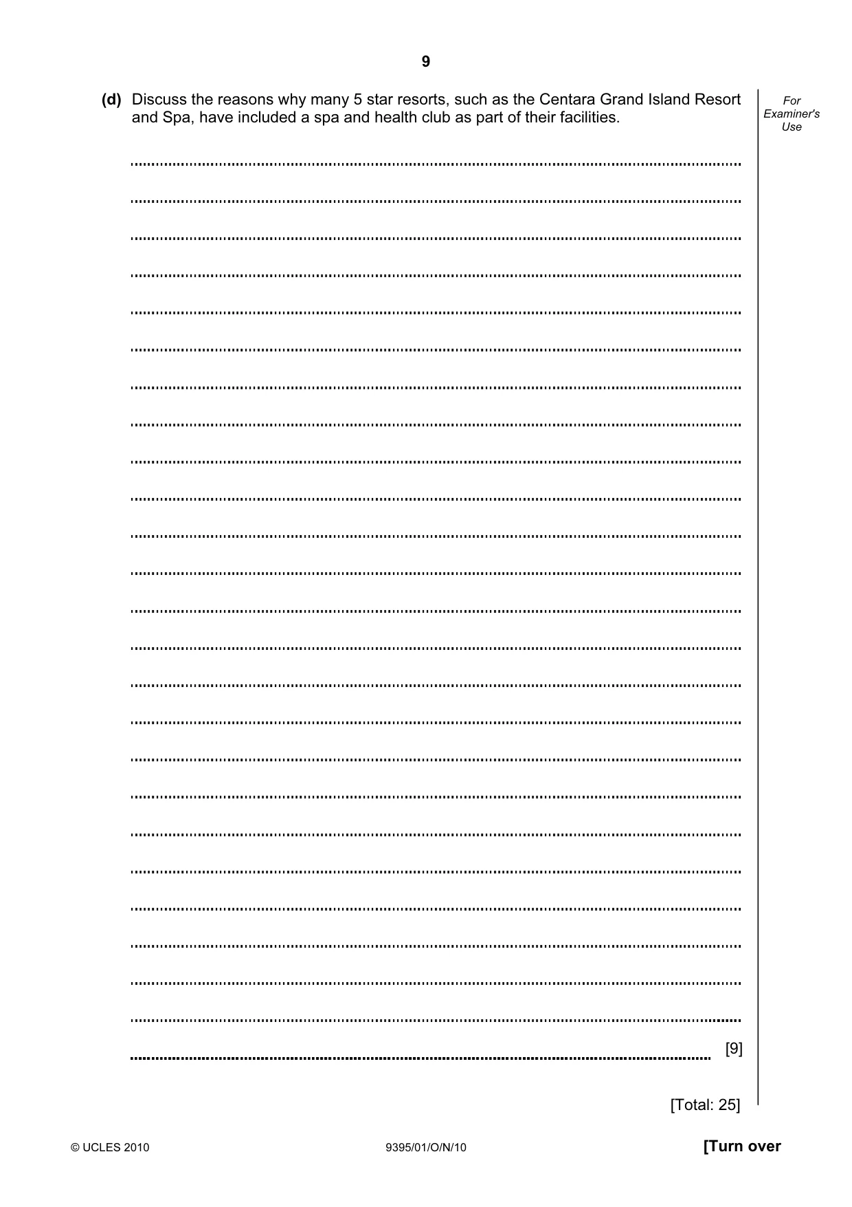 Cambridge A Level Travel and Tourism 9395 2010 Oct/Nov Paper 1 · Variant 1 question paper, page 9 of 20