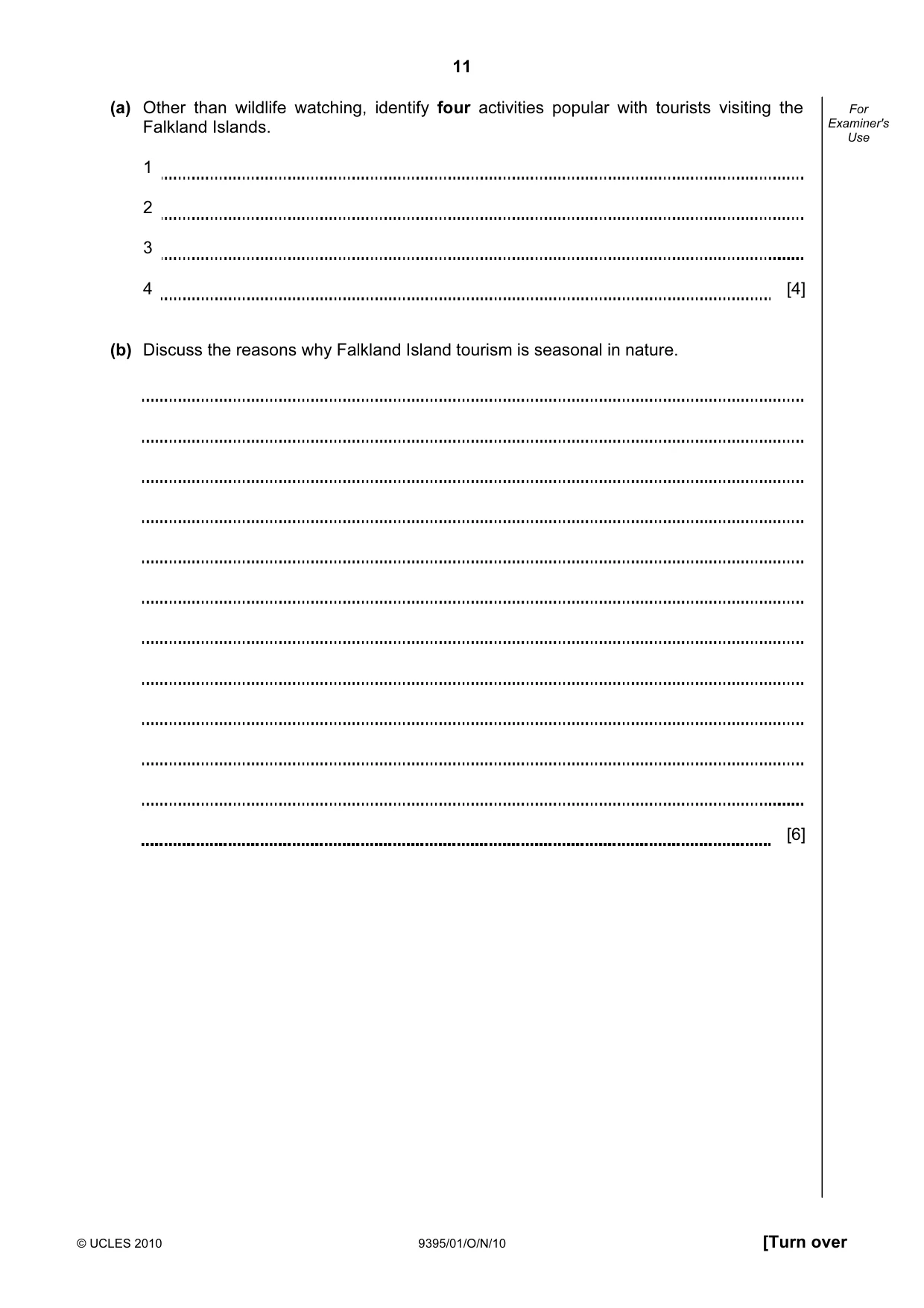 Cambridge A Level Travel and Tourism 9395 2010 Oct/Nov Paper 1 · Variant 1 question paper, page 11 of 20