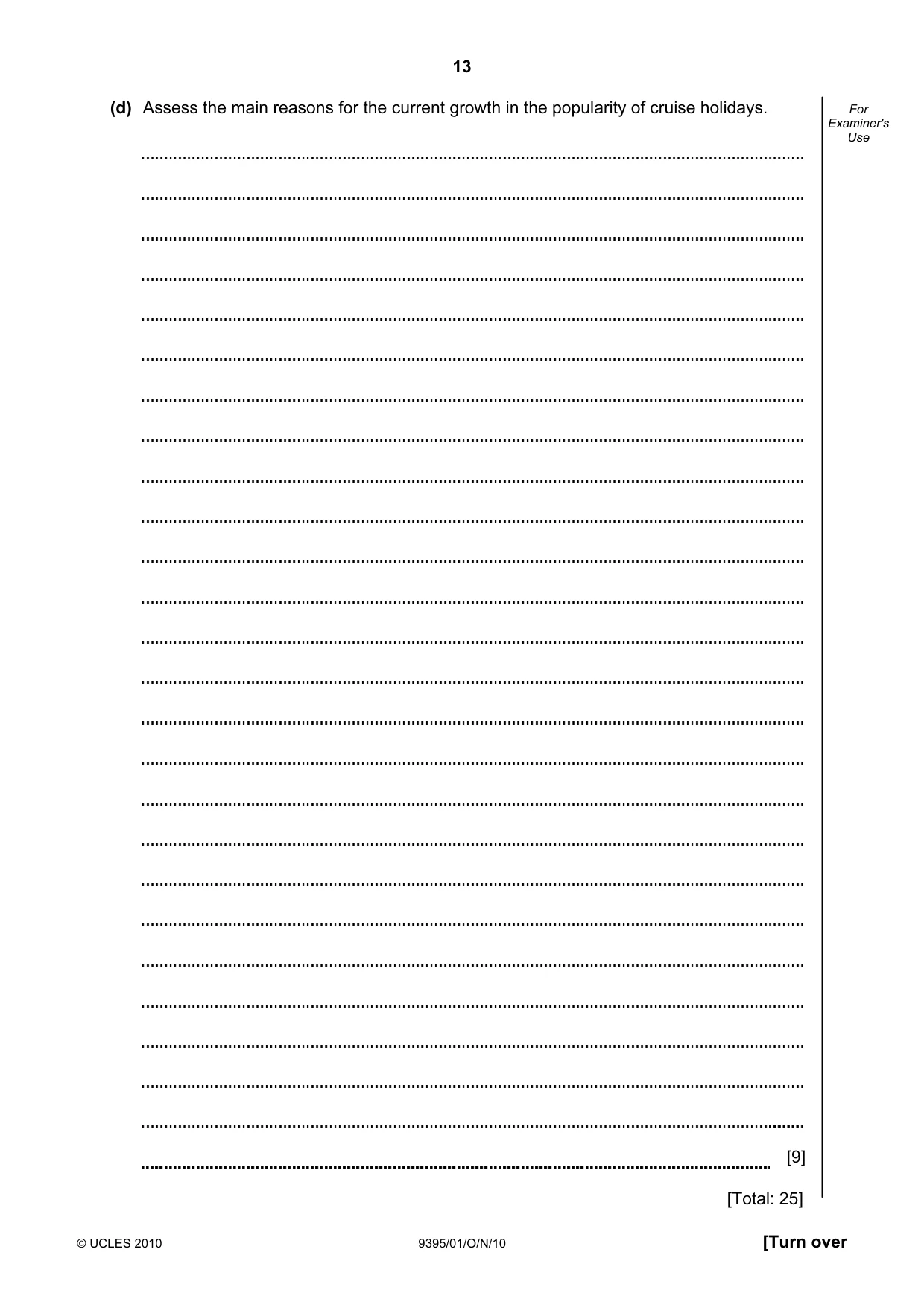 Cambridge A Level Travel and Tourism 9395 2010 Oct/Nov Paper 1 · Variant 1 question paper, page 13 of 20