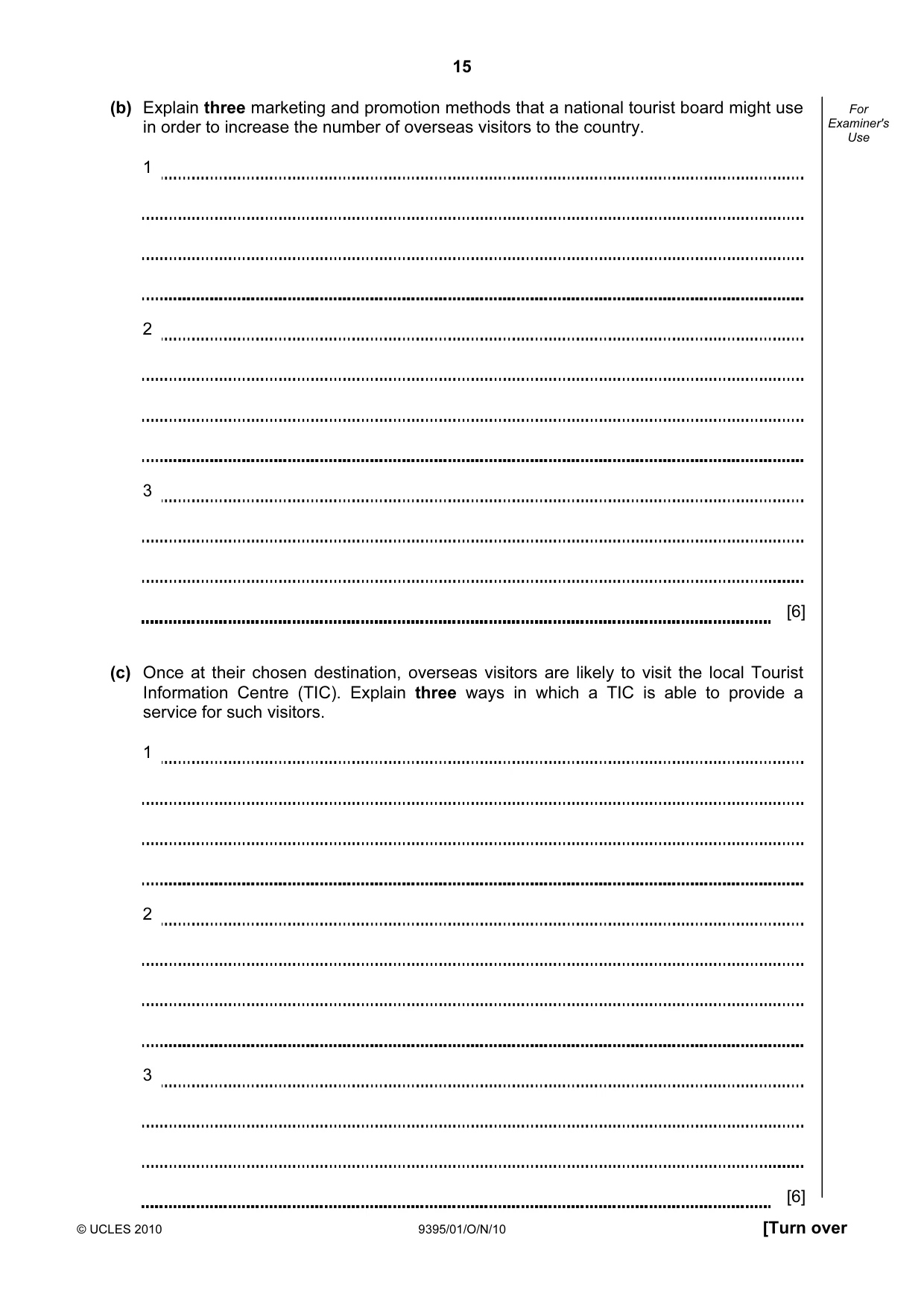 Cambridge A Level Travel and Tourism 9395 2010 Oct/Nov Paper 1 · Variant 1 question paper, page 15 of 20