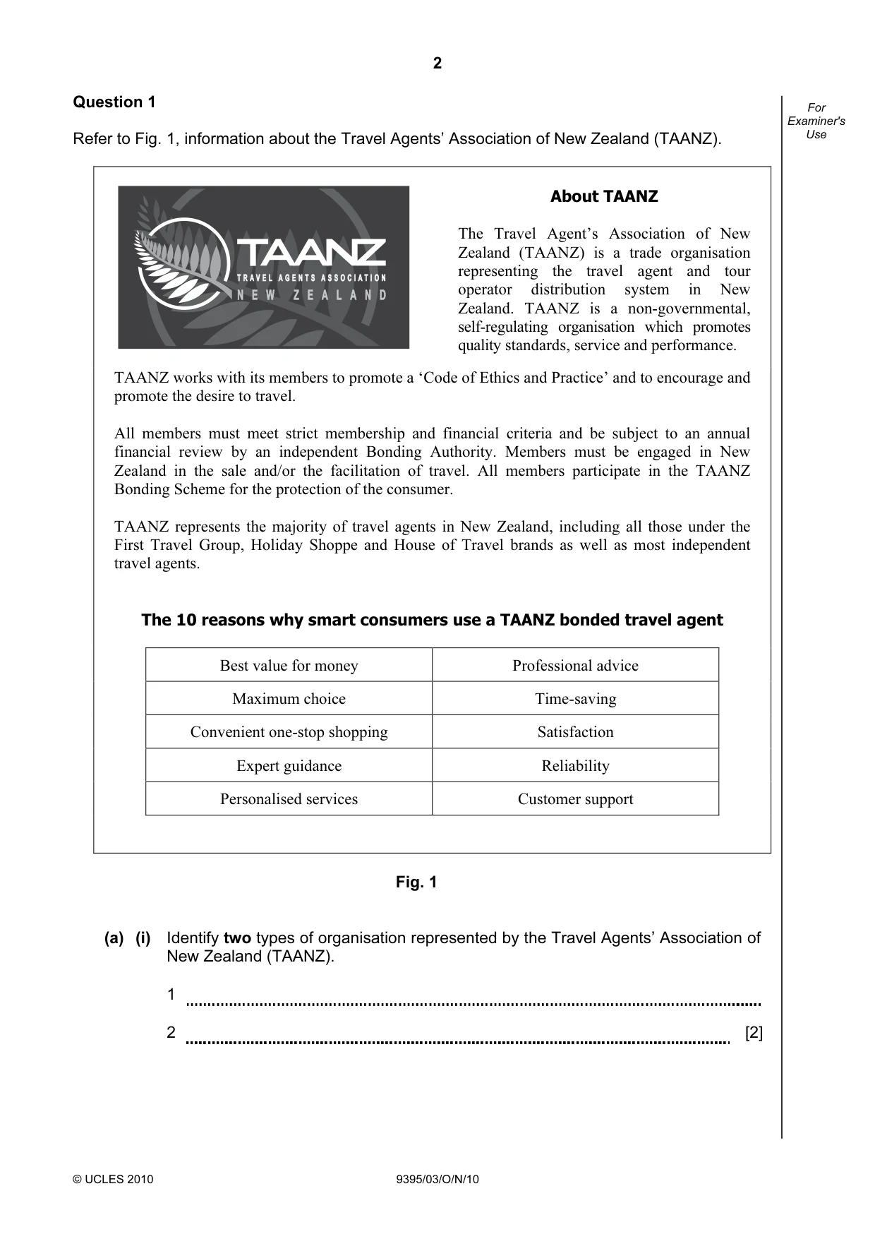 Cambridge A Level Travel and Tourism 9395 2010 Oct/Nov Paper 3 · Variant 1 question paper, page 2 of 20