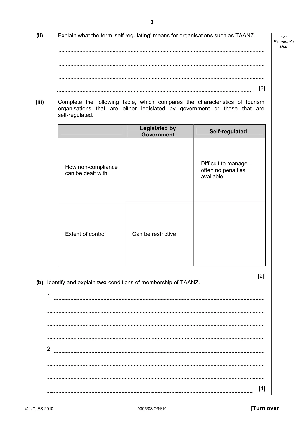 Cambridge A Level Travel and Tourism 9395 2010 Oct/Nov Paper 3 · Variant 1 question paper, page 3 of 20