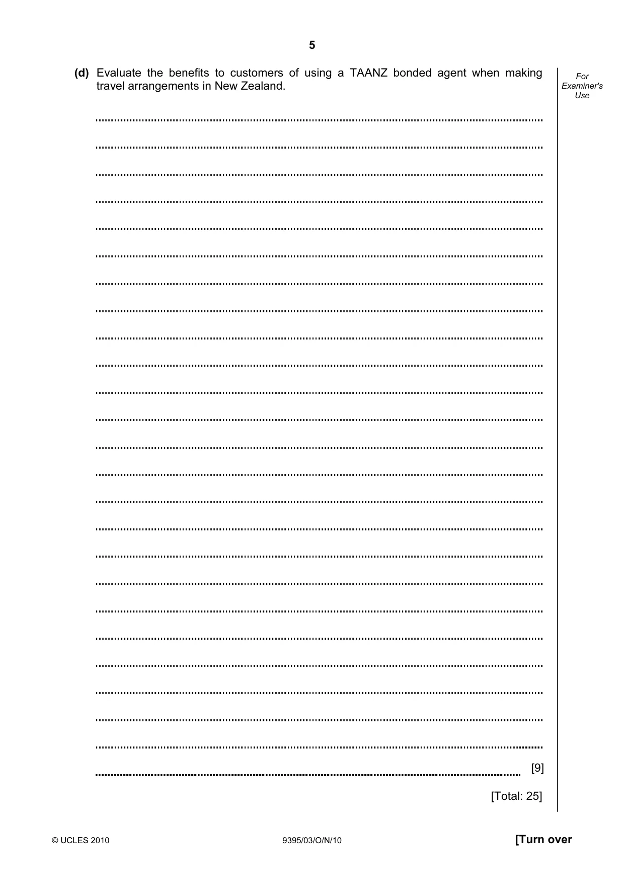 Cambridge A Level Travel and Tourism 9395 2010 Oct/Nov Paper 3 · Variant 1 question paper, page 5 of 20