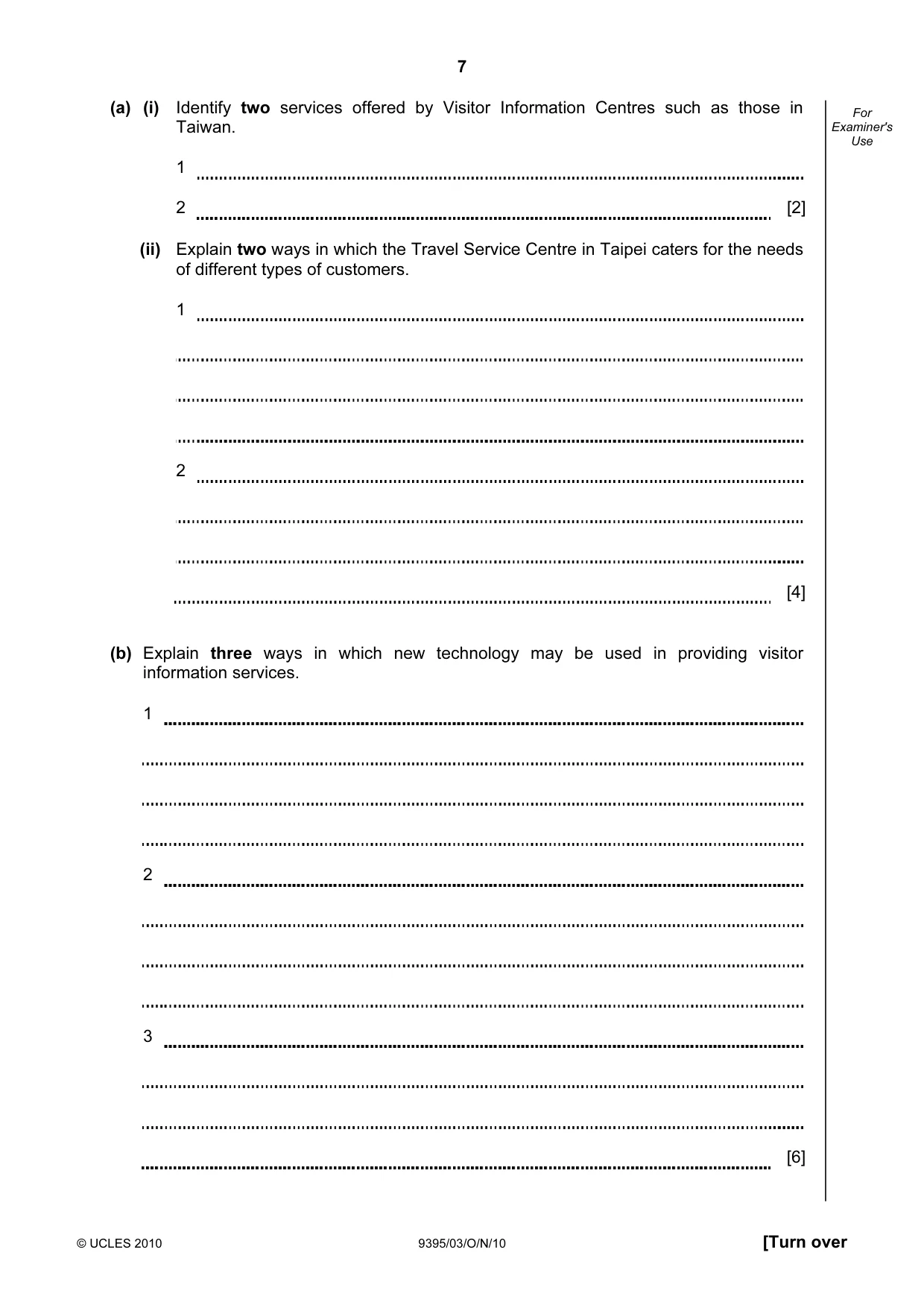 Cambridge A Level Travel and Tourism 9395 2010 Oct/Nov Paper 3 · Variant 1 question paper, page 7 of 20