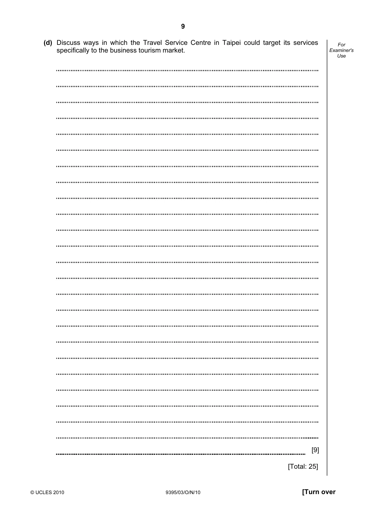 Cambridge A Level Travel and Tourism 9395 2010 Oct/Nov Paper 3 · Variant 1 question paper, page 9 of 20