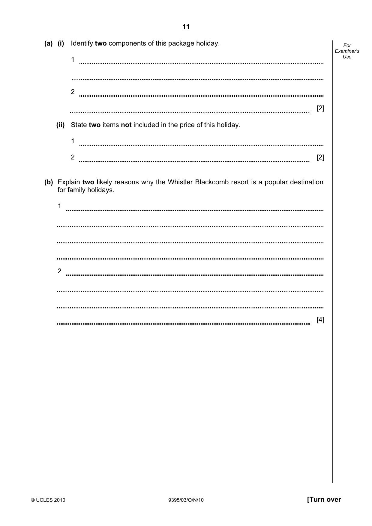 Cambridge A Level Travel and Tourism 9395 2010 Oct/Nov Paper 3 · Variant 1 question paper, page 11 of 20