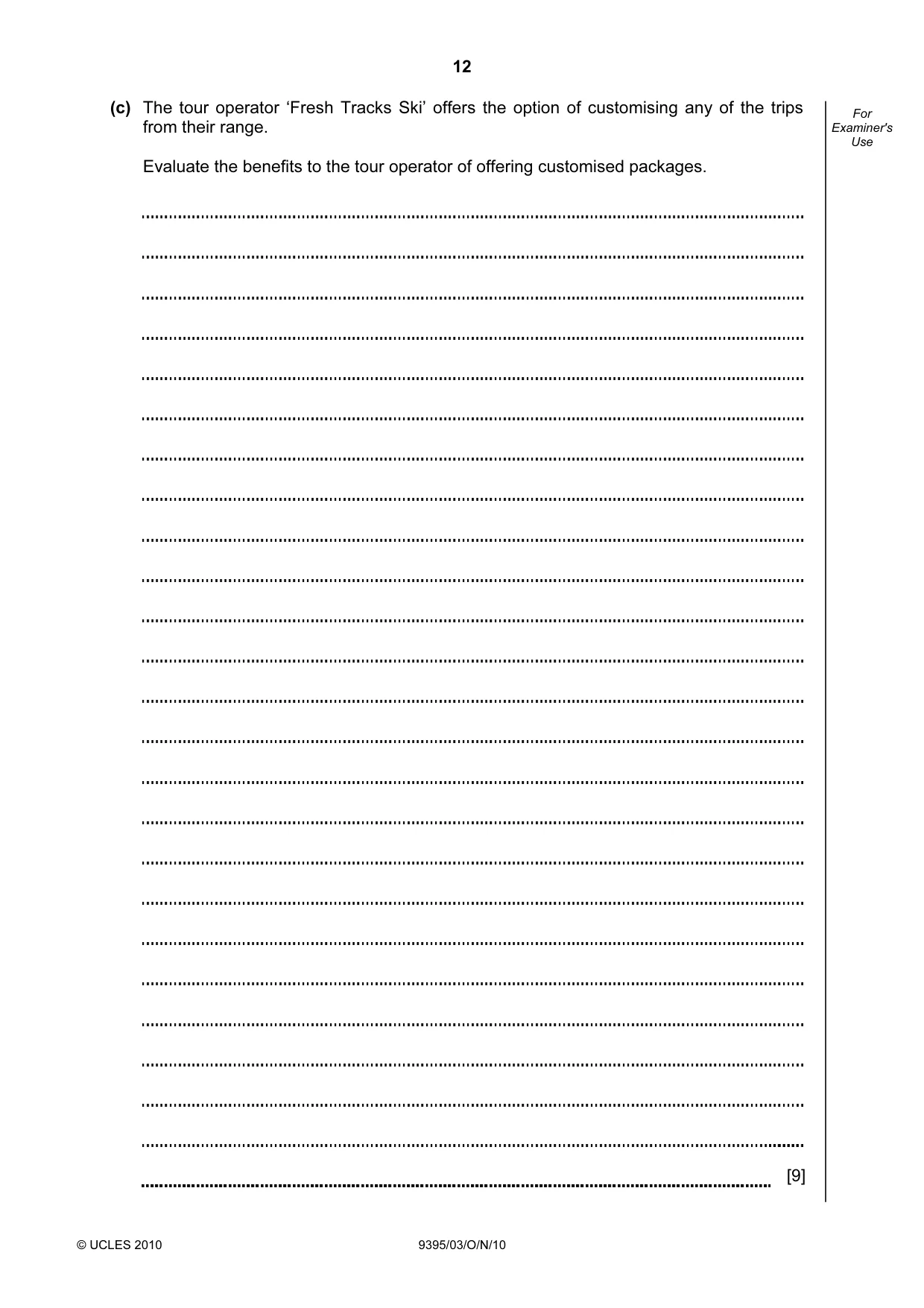 Cambridge A Level Travel and Tourism 9395 2010 Oct/Nov Paper 3 · Variant 1 question paper, page 12 of 20