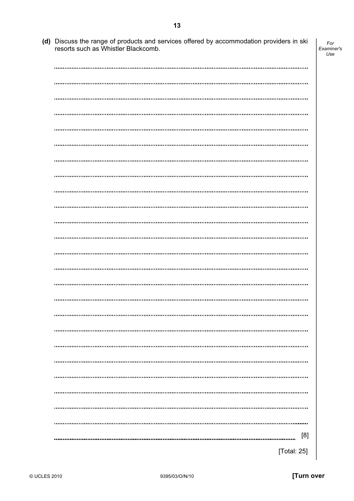 Cambridge A Level Travel and Tourism 9395 2010 Oct/Nov Paper 3 · Variant 1 question paper, page 13 of 20