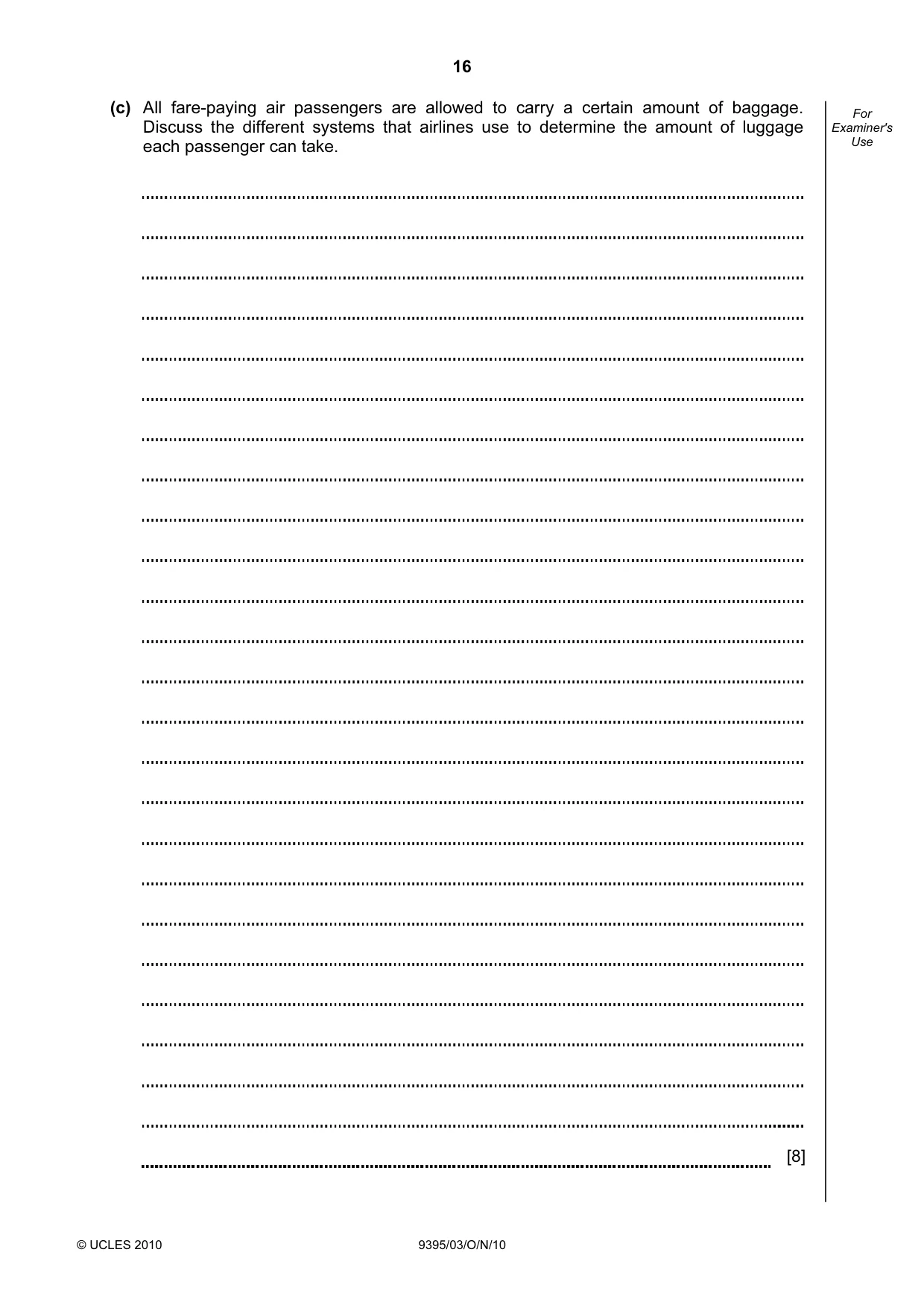 Cambridge A Level Travel and Tourism 9395 2010 Oct/Nov Paper 3 · Variant 1 question paper, page 16 of 20