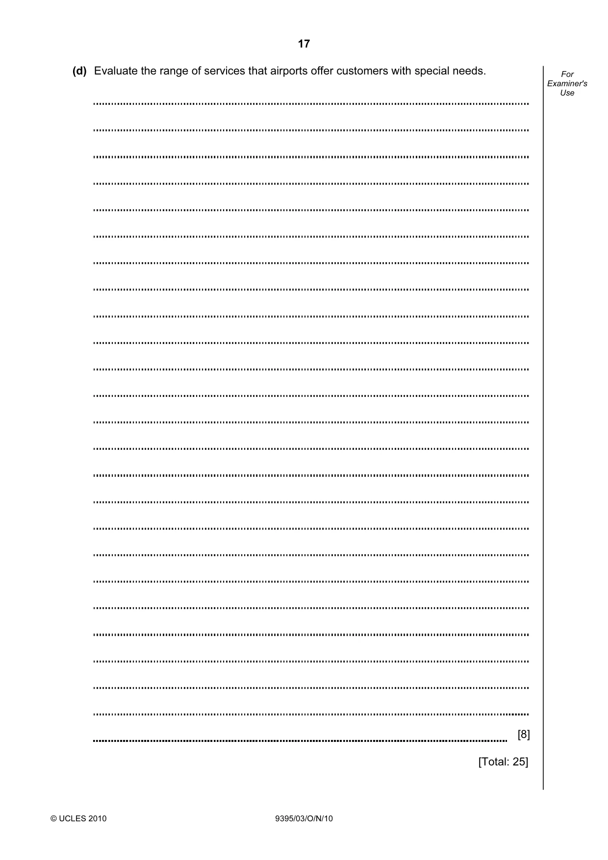 Cambridge A Level Travel and Tourism 9395 2010 Oct/Nov Paper 3 · Variant 1 question paper, page 17 of 20