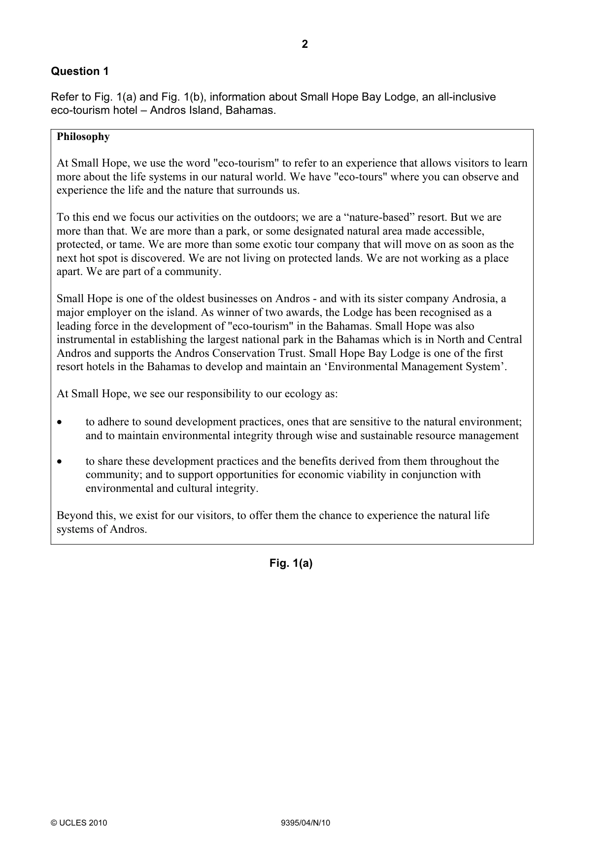 Cambridge A Level Travel and Tourism 9395 2010 Oct/Nov Paper 4 · Variant 1 question paper, page 2 of 12