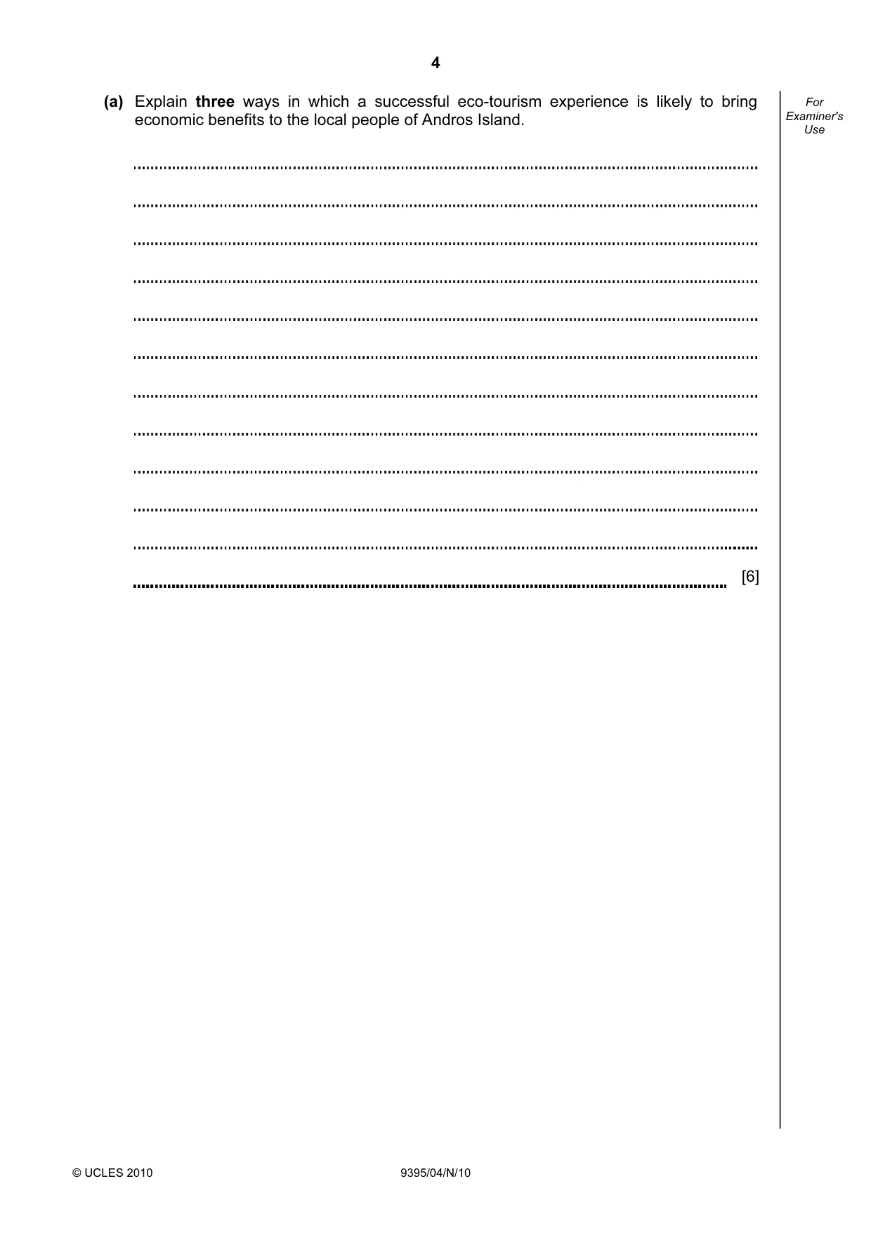 Cambridge A Level Travel and Tourism 9395 2010 Oct/Nov Paper 4 · Variant 1 question paper, page 4 of 12