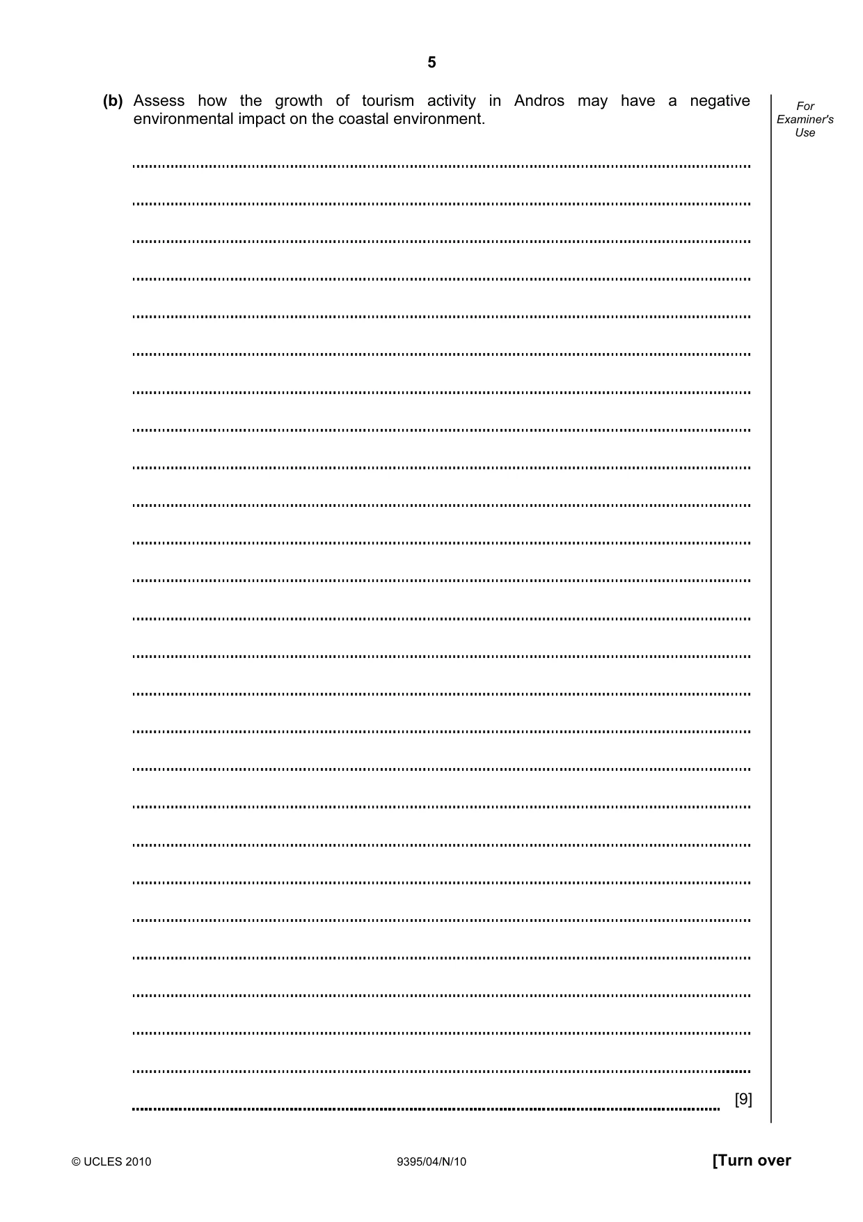 Cambridge A Level Travel and Tourism 9395 2010 Oct/Nov Paper 4 · Variant 1 question paper, page 5 of 12