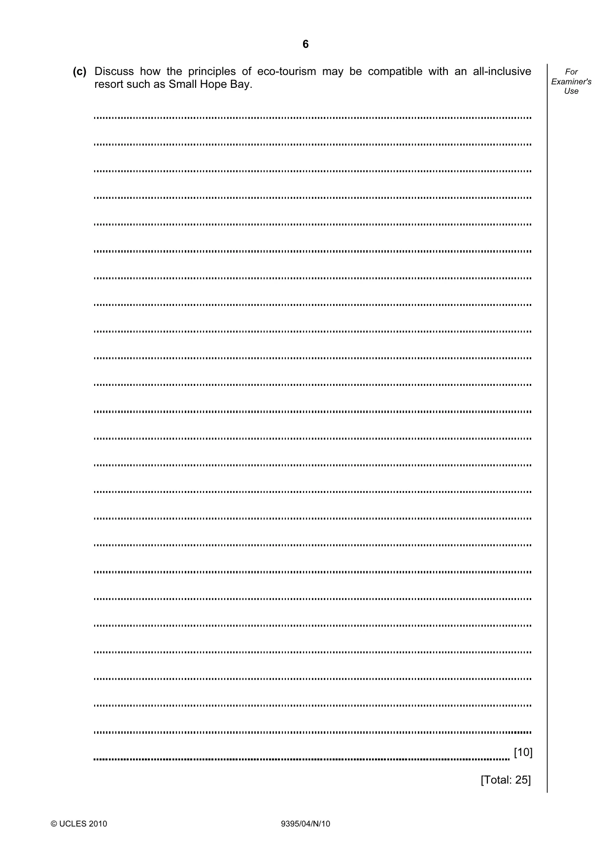 Cambridge A Level Travel and Tourism 9395 2010 Oct/Nov Paper 4 · Variant 1 question paper, page 6 of 12