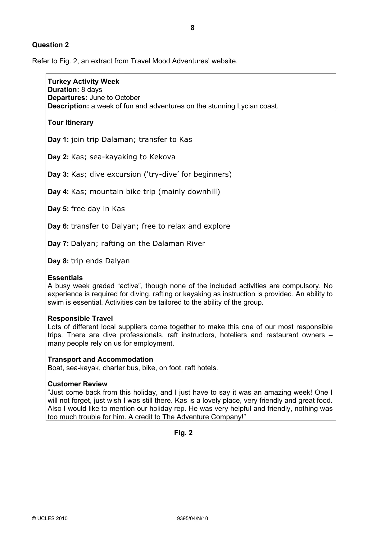 Cambridge A Level Travel and Tourism 9395 2010 Oct/Nov Paper 4 · Variant 1 question paper, page 8 of 12