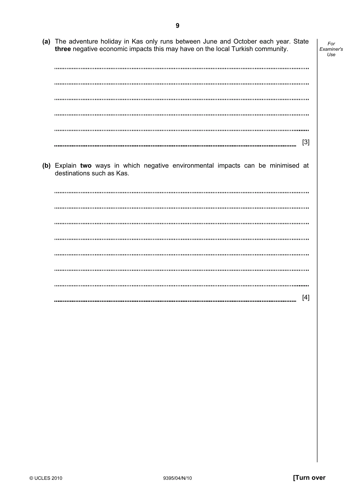 Cambridge A Level Travel and Tourism 9395 2010 Oct/Nov Paper 4 · Variant 1 question paper, page 9 of 12