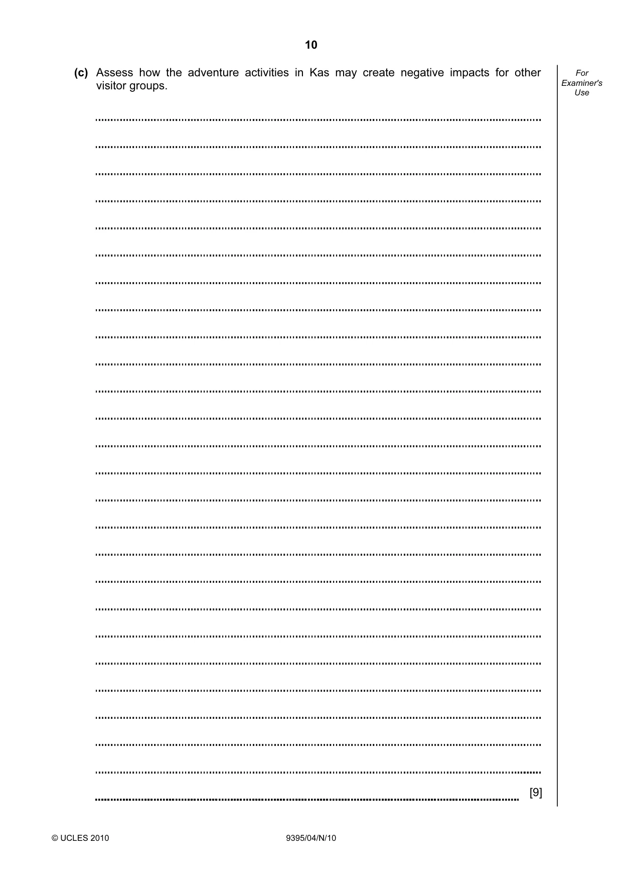 Cambridge A Level Travel and Tourism 9395 2010 Oct/Nov Paper 4 · Variant 1 question paper, page 10 of 12