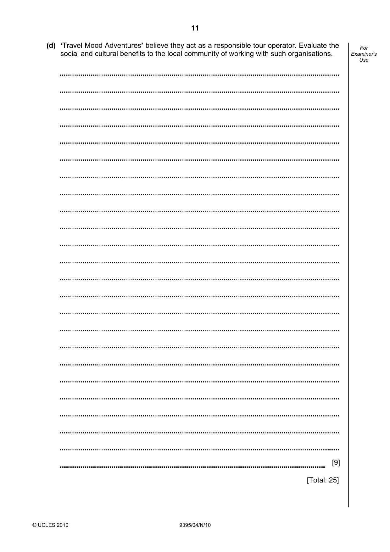 Cambridge A Level Travel and Tourism 9395 2010 Oct/Nov Paper 4 · Variant 1 question paper, page 11 of 12