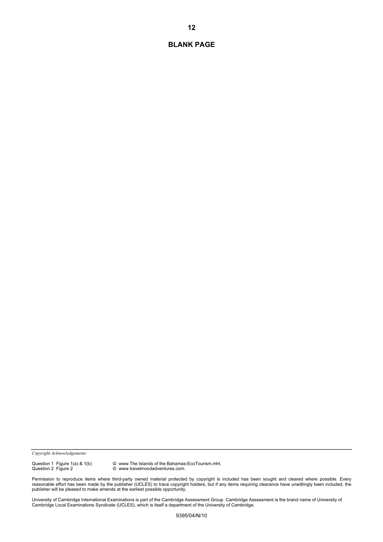 Cambridge A Level Travel and Tourism 9395 2010 Oct/Nov Paper 4 · Variant 1 question paper, page 12 of 12