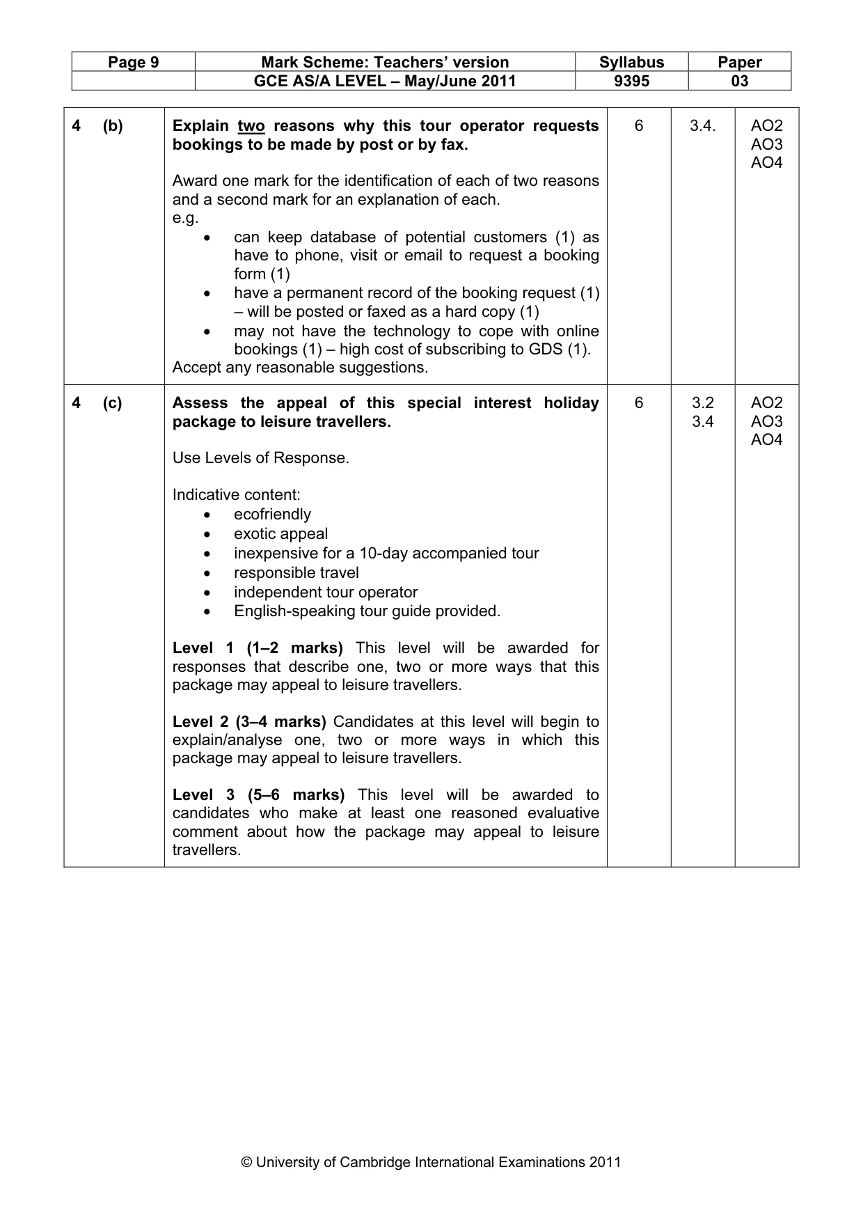 Mark scheme, page 9 of 10