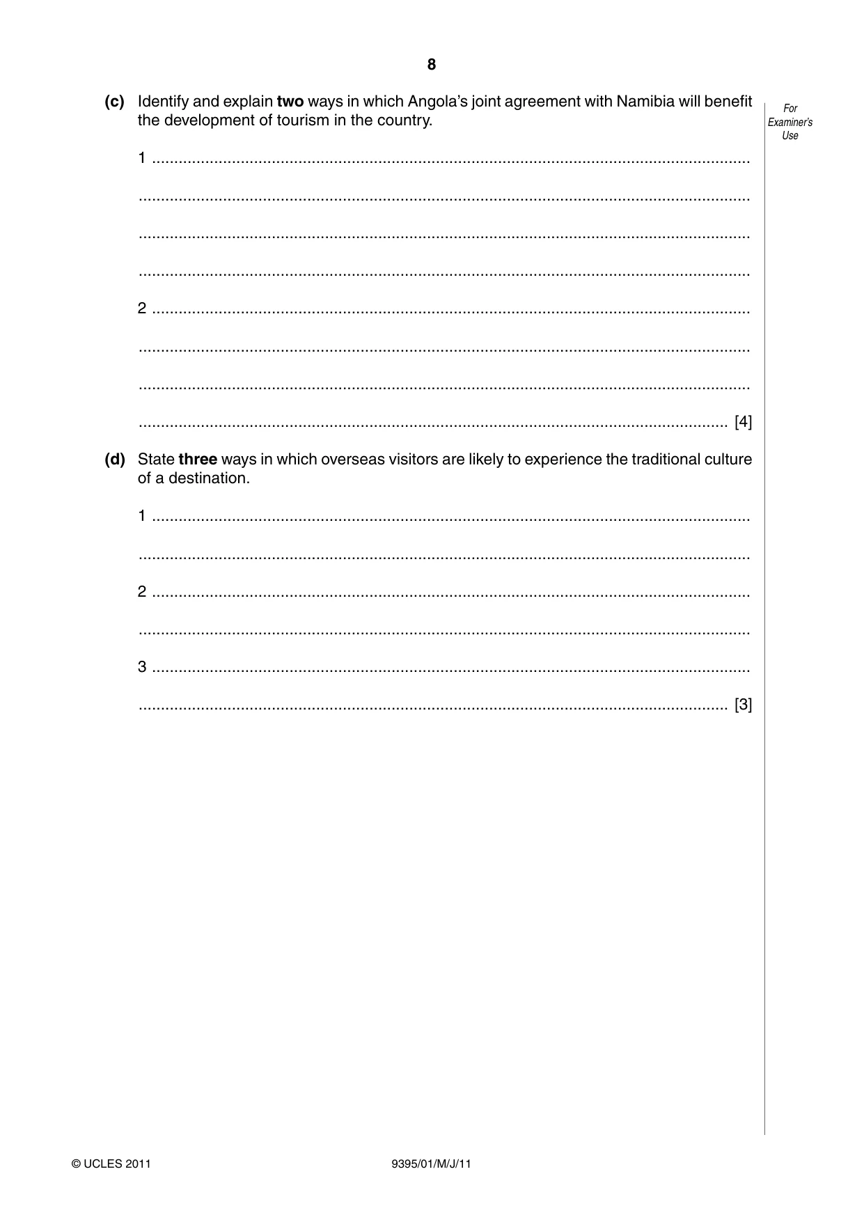 Cambridge A Level Travel and Tourism 9395 2011 May/June Paper 1 · Variant 1 question paper, page 8 of 16