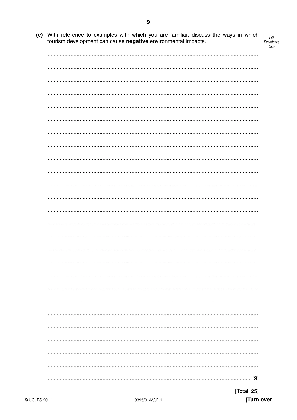 Cambridge A Level Travel and Tourism 9395 2011 May/June Paper 1 · Variant 1 question paper, page 9 of 16