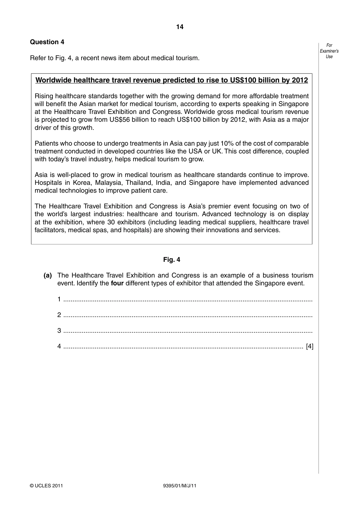Cambridge A Level Travel and Tourism 9395 2011 May/June Paper 1 · Variant 1 question paper, page 14 of 16