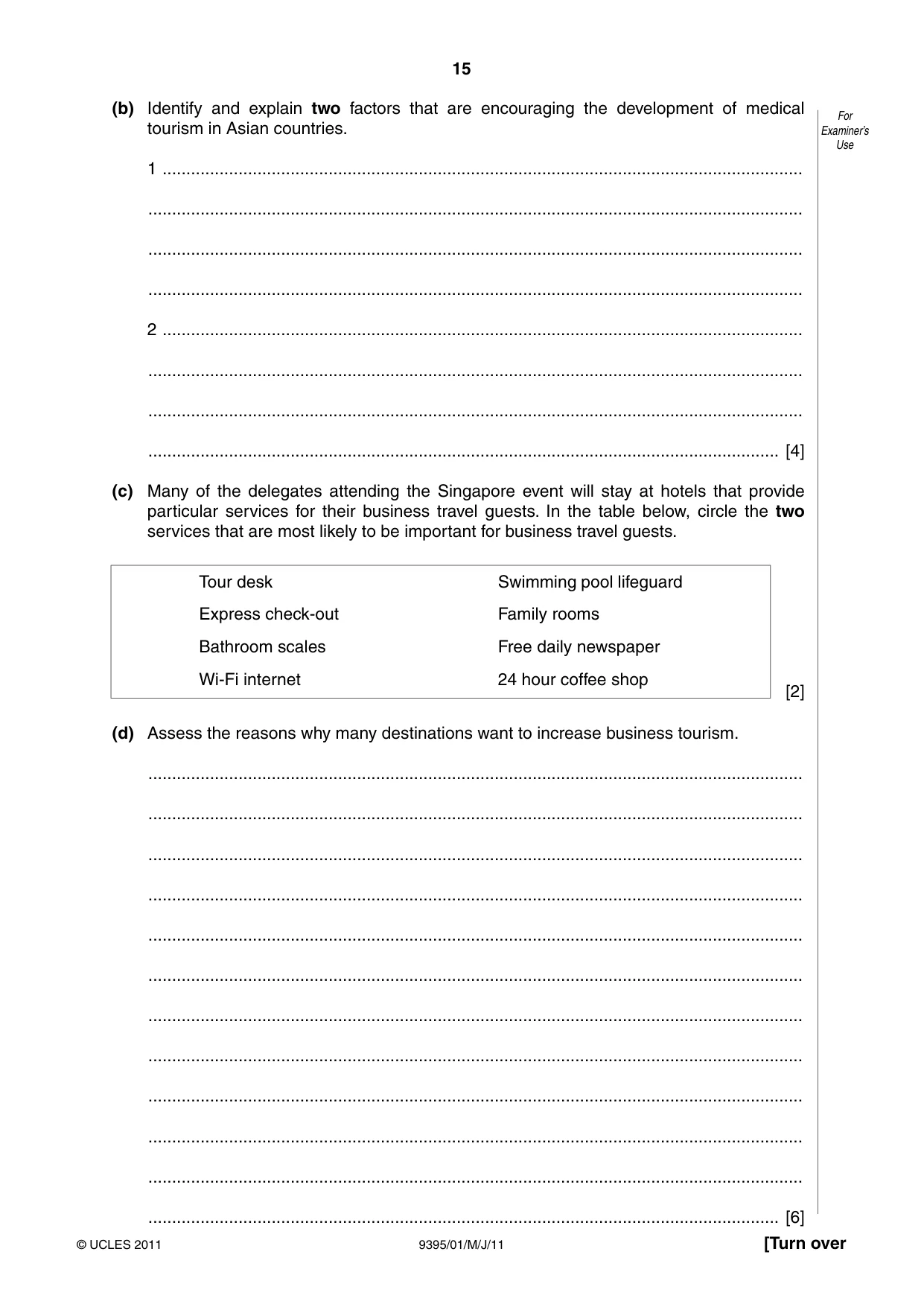 Cambridge A Level Travel and Tourism 9395 2011 May/June Paper 1 · Variant 1 question paper, page 15 of 16