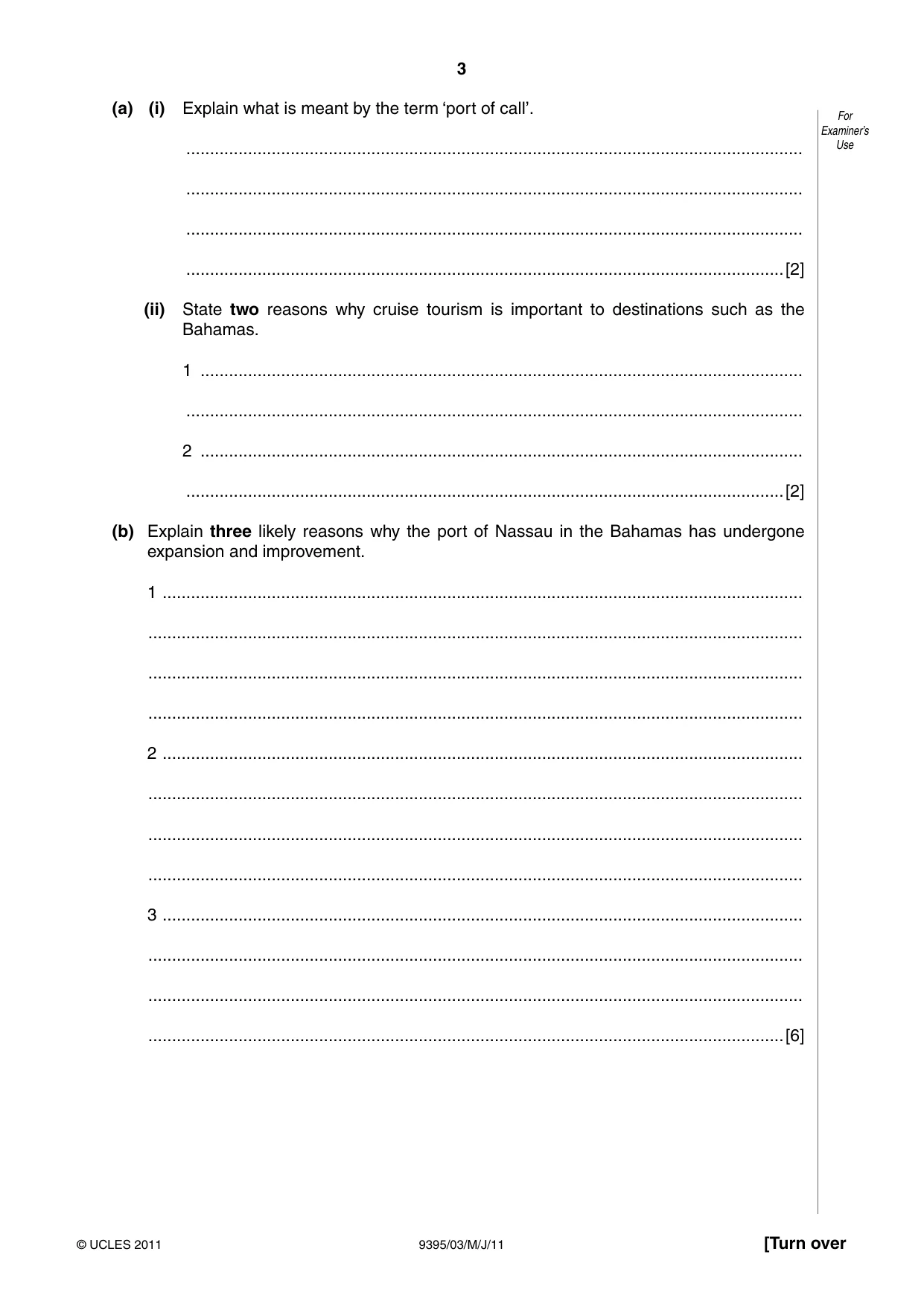 Cambridge A Level Travel and Tourism 9395 2011 May/June Paper 3 · Variant 1 question paper, page 3 of 16