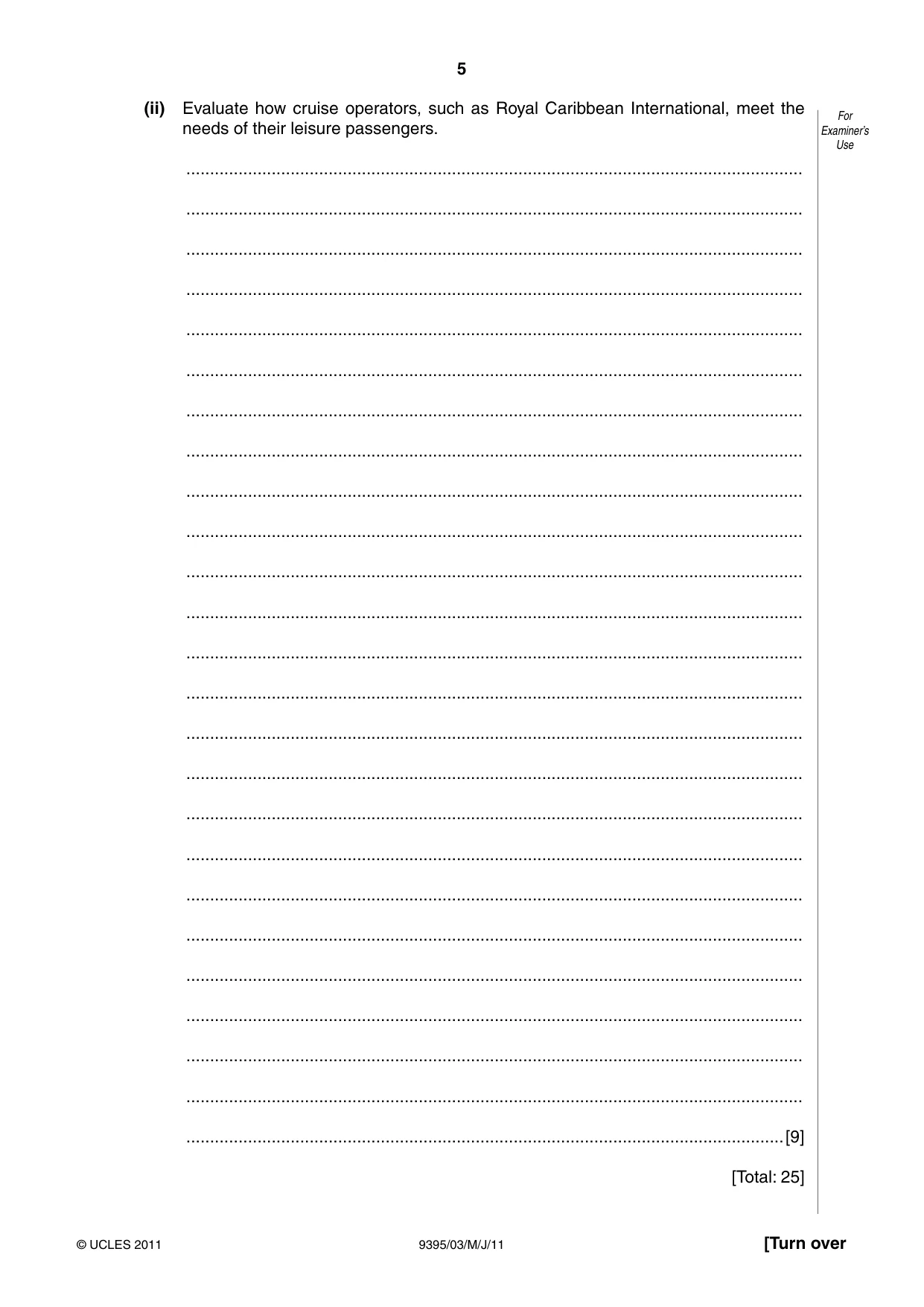 Cambridge A Level Travel and Tourism 9395 2011 May/June Paper 3 · Variant 1 question paper, page 5 of 16